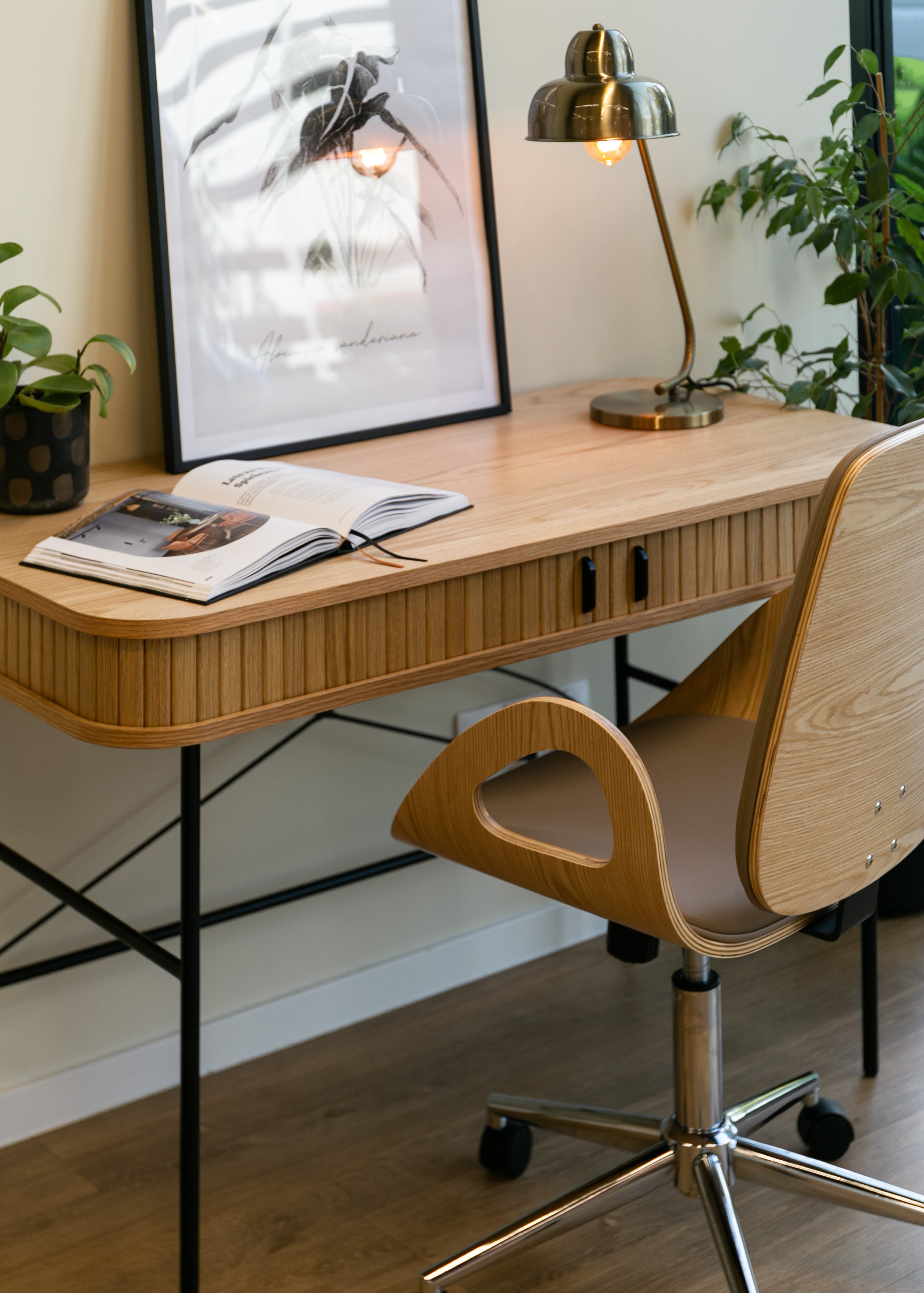 Schreibtisch Gativel 120x60 cm Lamellen Eiche natur