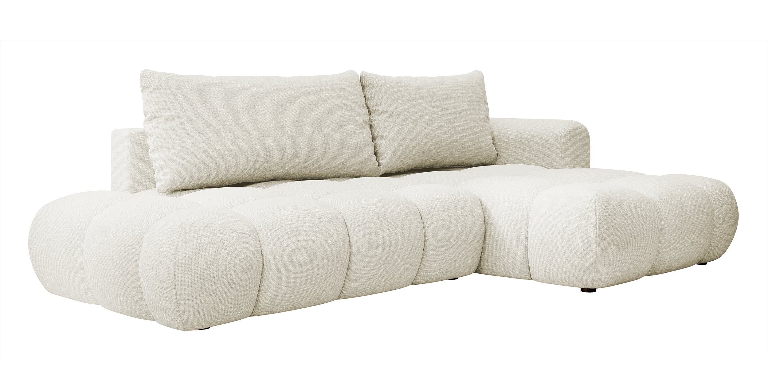 Ecksofa mit Schlaffunktion Ombo, cremefarben, L-förmig, mit Stauraum, in leicht zu reinigendem Flechtstoff, rechtsseitig
