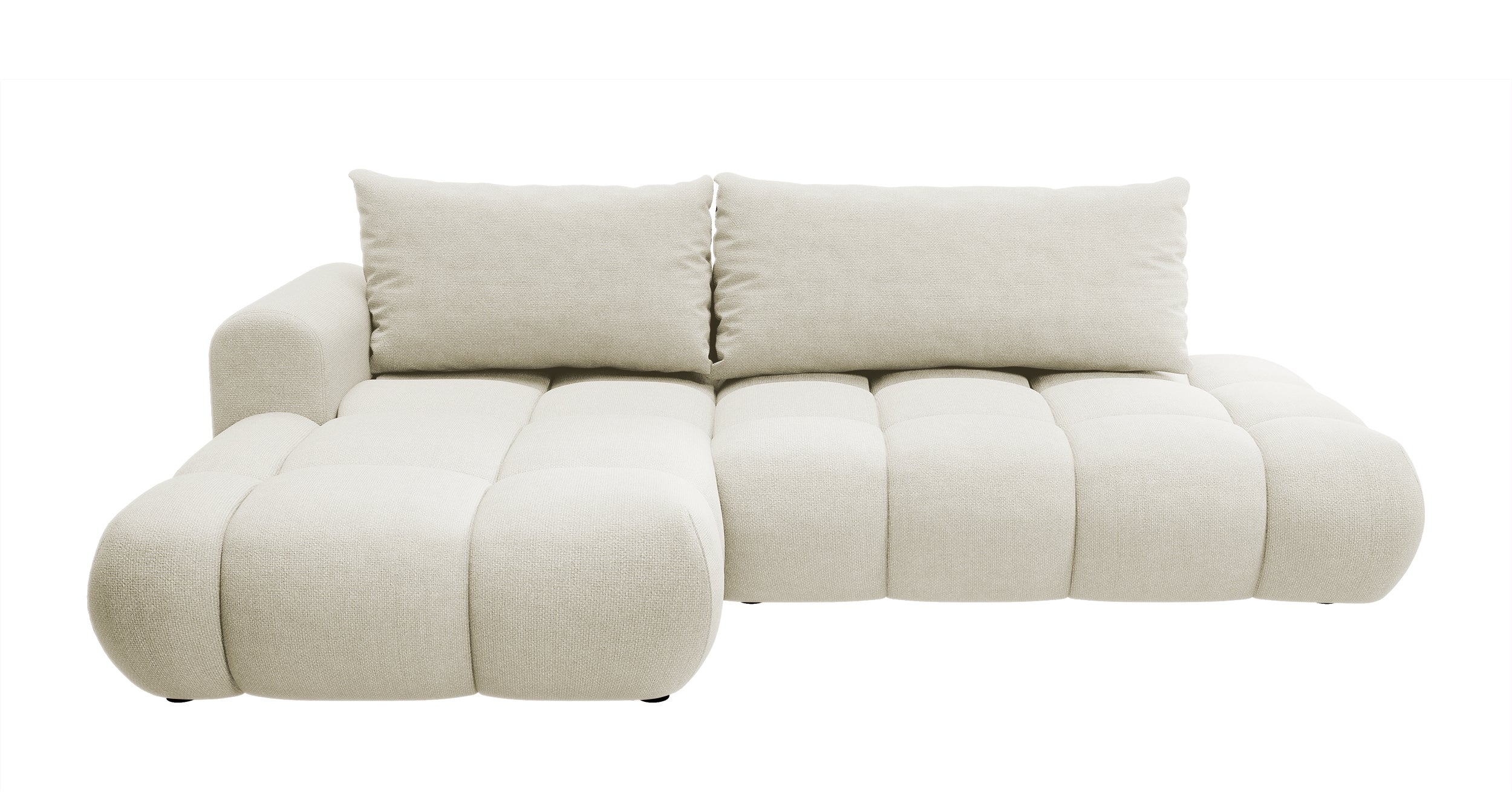 Ecksofa mit Schlaffunktion Ombo, cremefarben, L-förmig, mit Stauraum, aus leicht zu reinigendem Flechtstoff, linksseitig