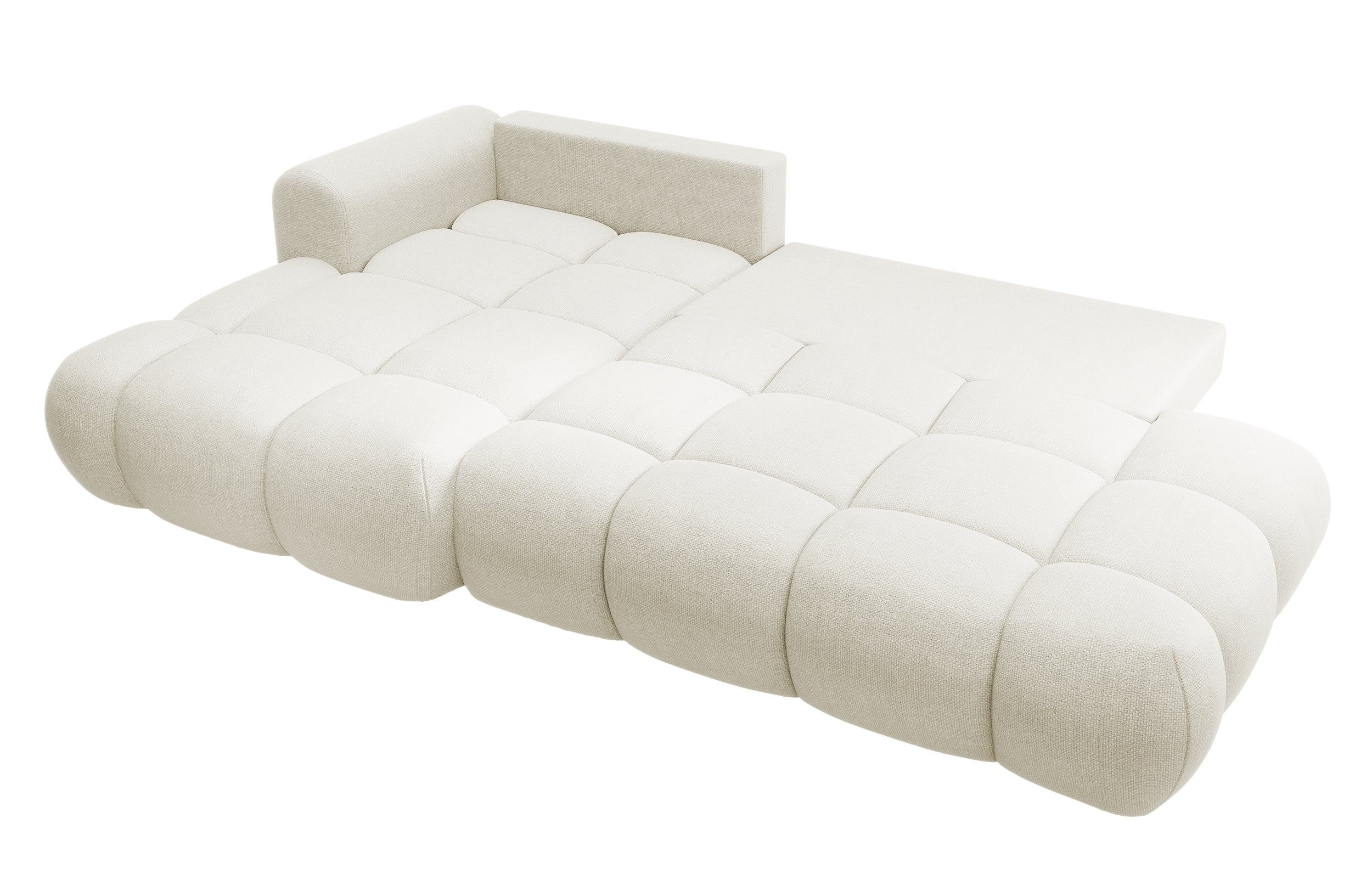 Ecksofa mit Schlaffunktion Ombo, cremefarben, L-förmig, mit Stauraum, aus leicht zu reinigendem Flechtstoff, linksseitig