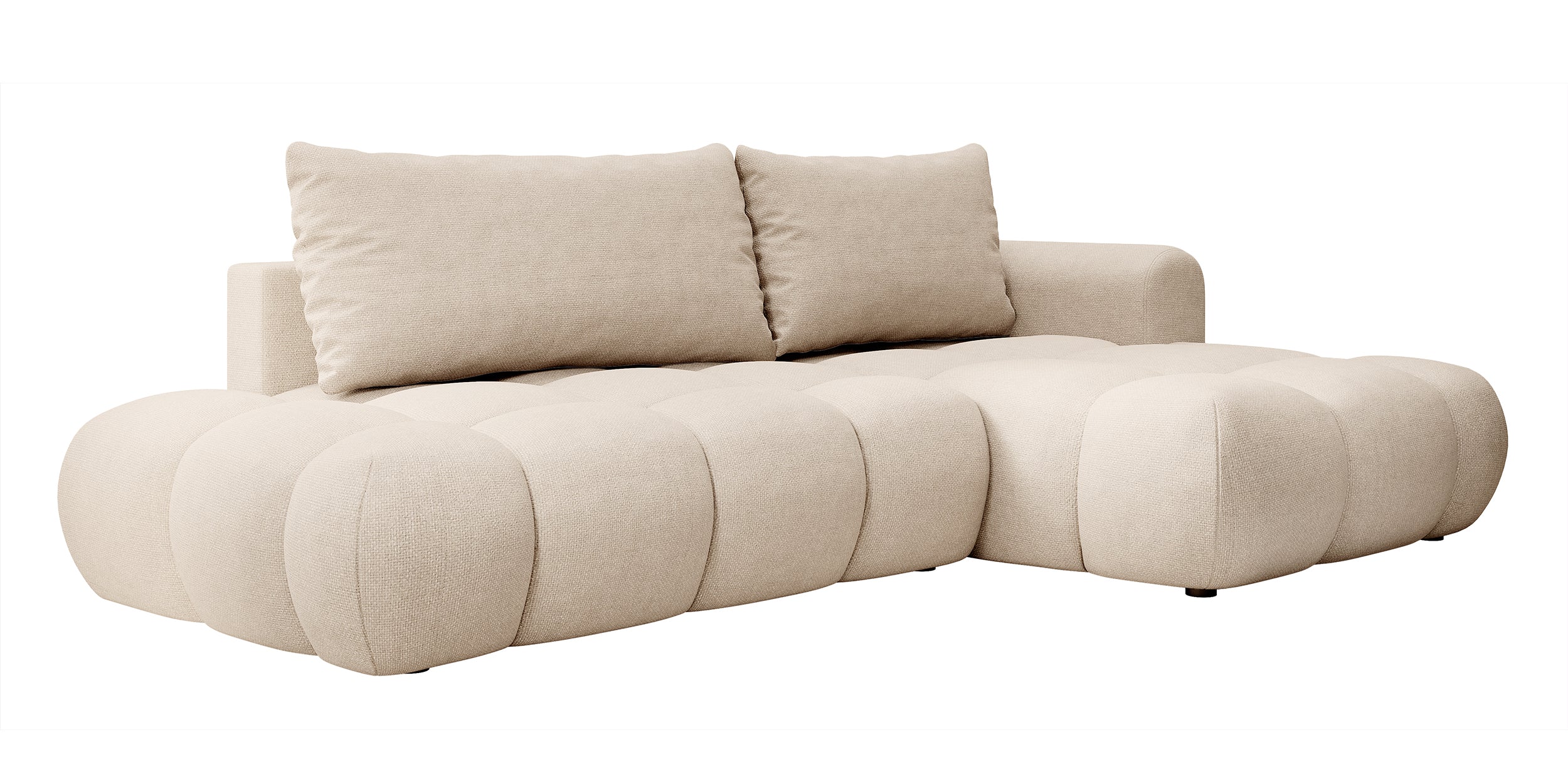Ecksofa mit Schlaffunktion Ombo, beige, L-förmig, mit Stauraum, aus pflegeleichtem Flechtstoff, rechtsseitig