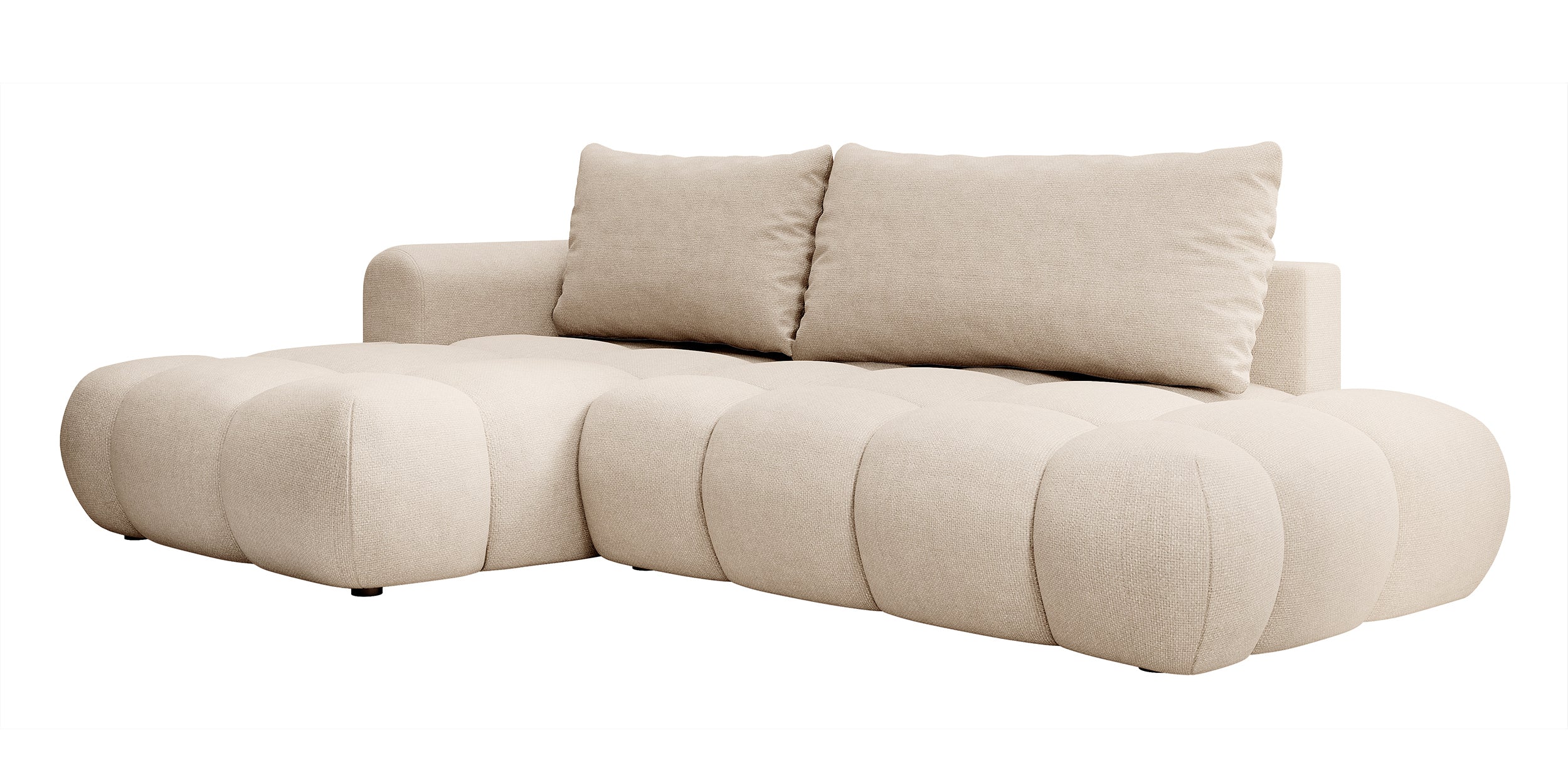 Ecksofa mit Schlaffunktion Ombo, beige, L-Form, mit Stauraum, aus leicht zu reinigendem Flechtstoff, linksseitig