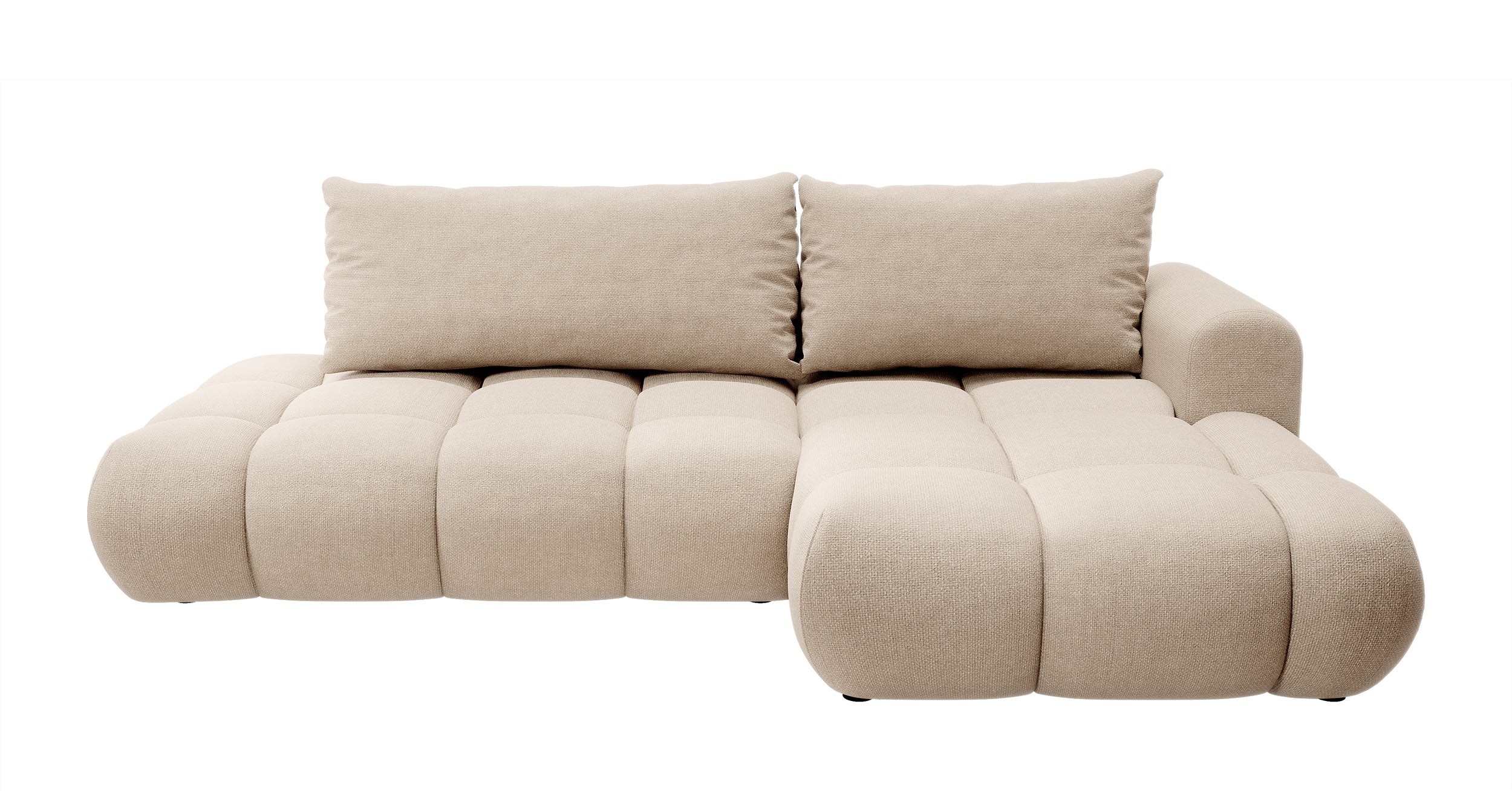 Ecksofa mit Schlaffunktion Ombo, beige, L-förmig, mit Stauraum, aus pflegeleichtem Flechtstoff, rechtsseitig