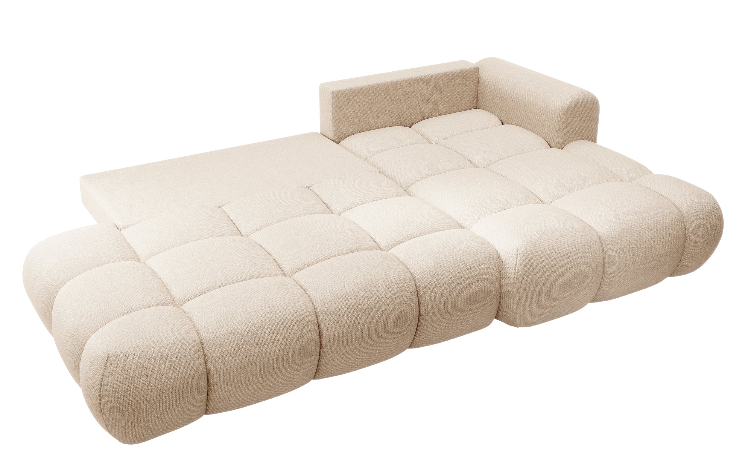 Ecksofa mit Schlaffunktion Ombo, beige, L-förmig, mit Stauraum, aus pflegeleichtem Flechtstoff, rechtsseitig