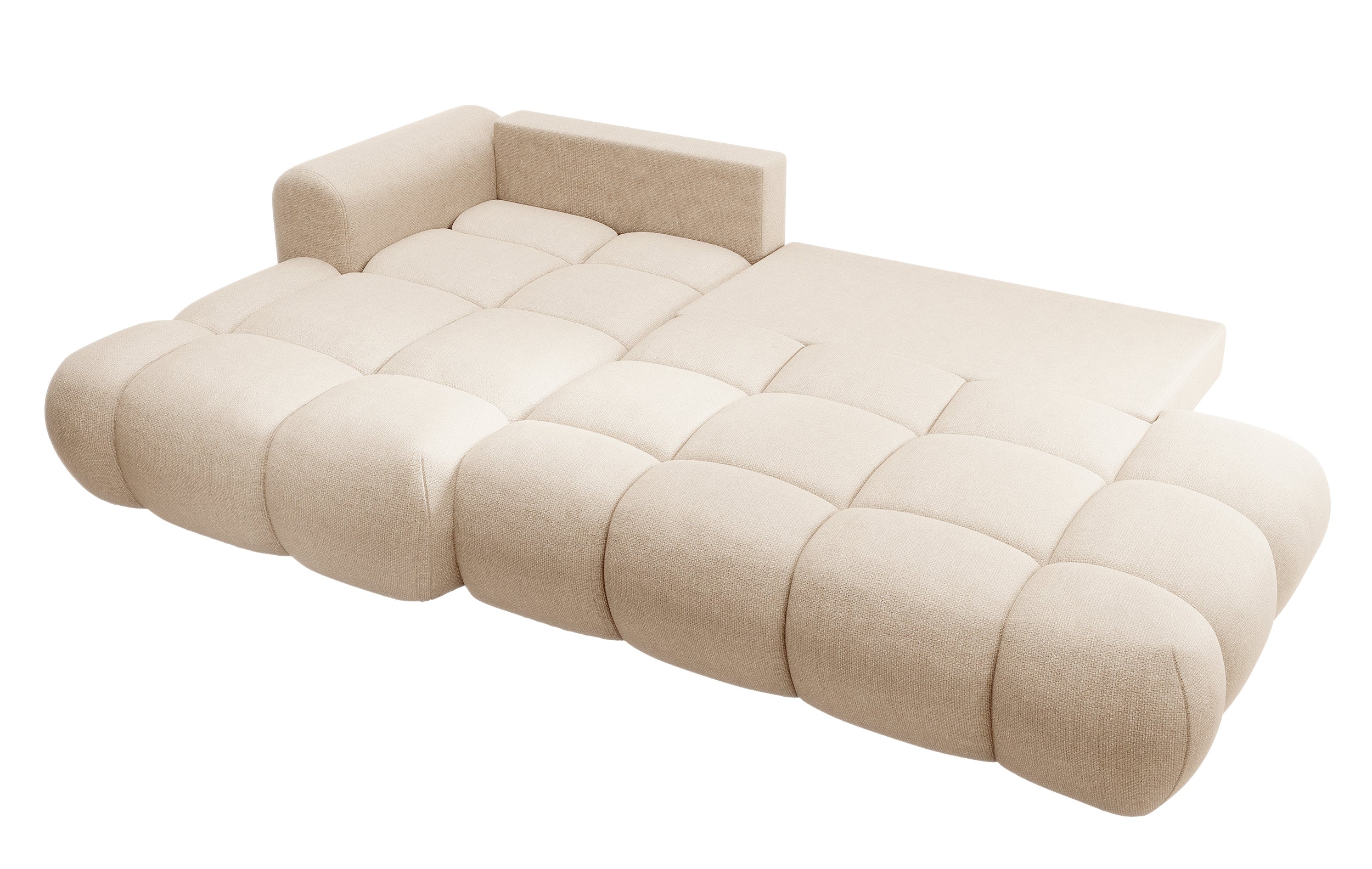 Ecksofa mit Schlaffunktion Ombo, beige, L-Form, mit Stauraum, aus leicht zu reinigendem Flechtstoff, linksseitig