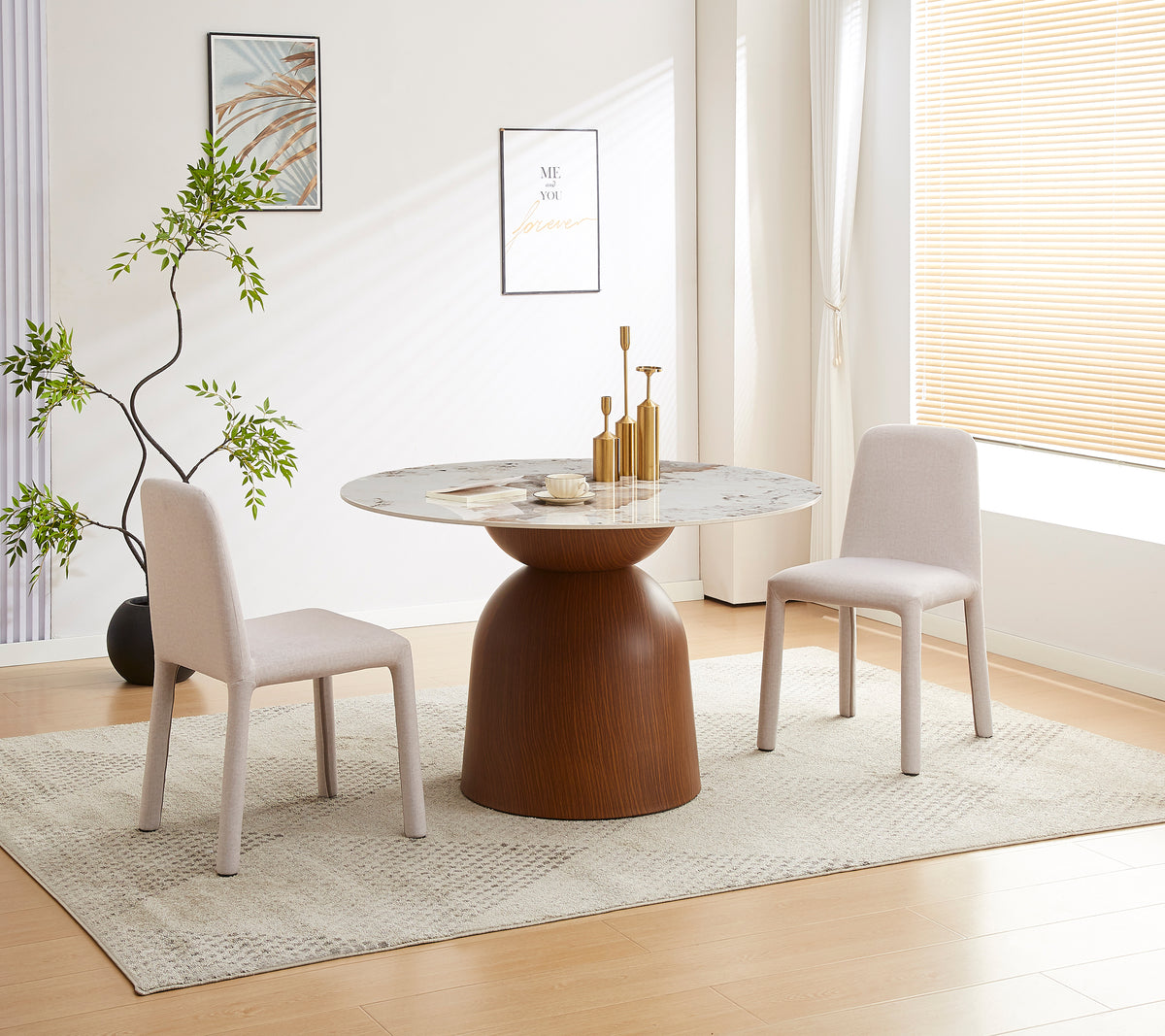 Esstisch Glindro rund, Durchmesser 120 cm, mit Steinplatte/Nussbaum