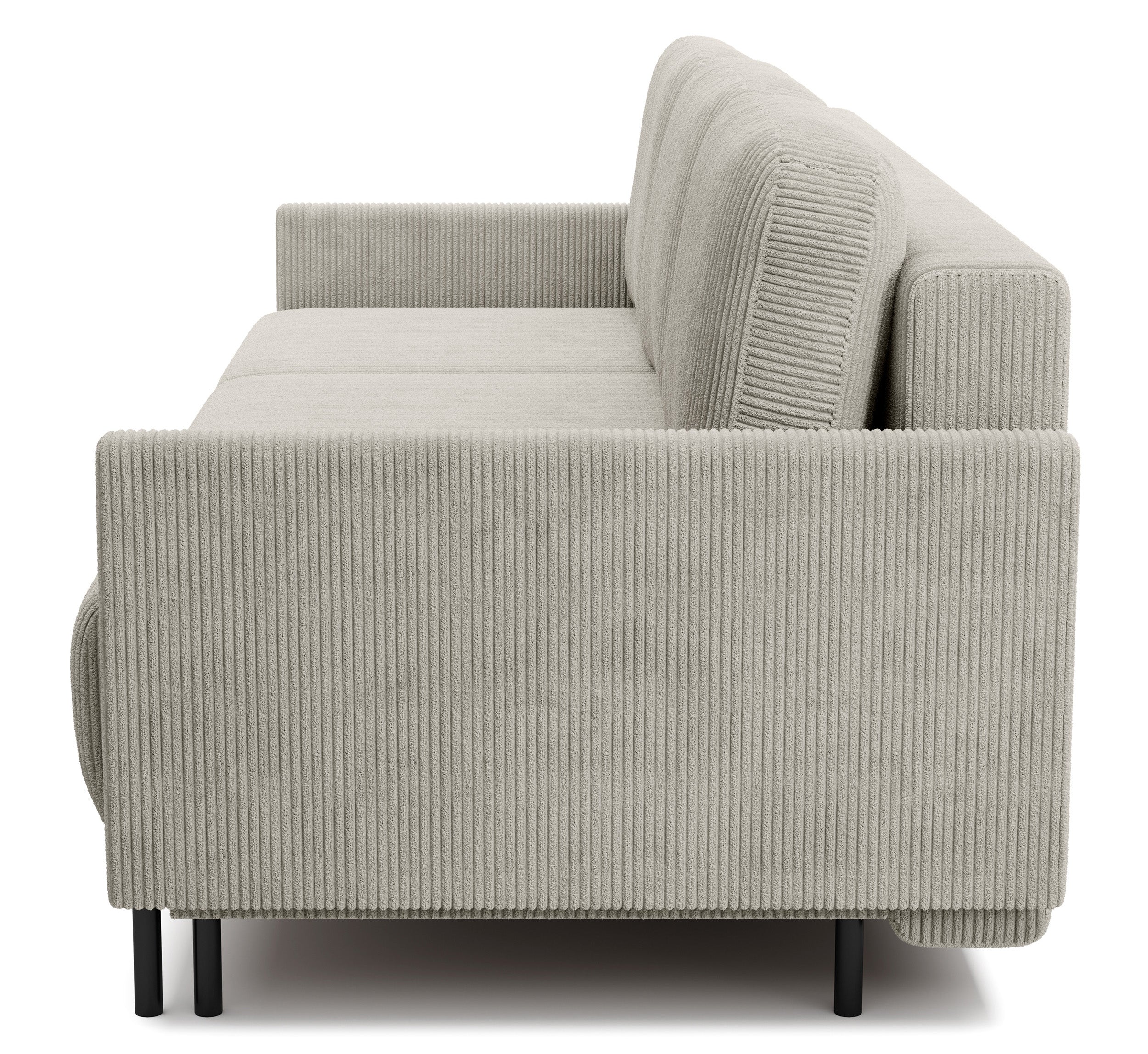 Dreisitziges Klappsofa Hamiel mit Stauraum, hellbeiger Cordstoff