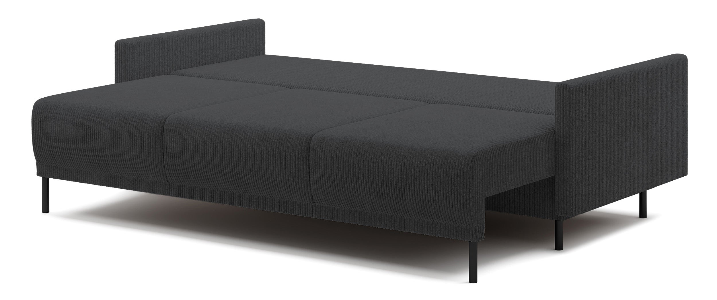Dreisitziges ausklappbares Sofa Hamiel mit Stauraum, blau-grau Cordstoff