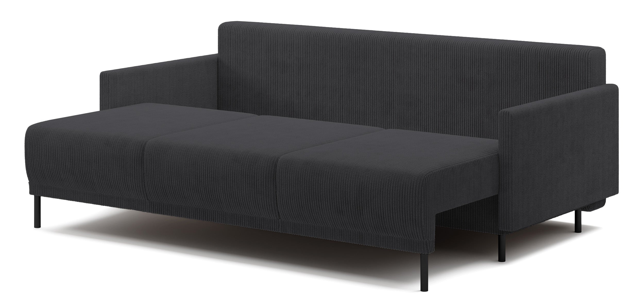 Dreisitziges ausklappbares Sofa Hamiel mit Stauraum, blau-grau Cordstoff