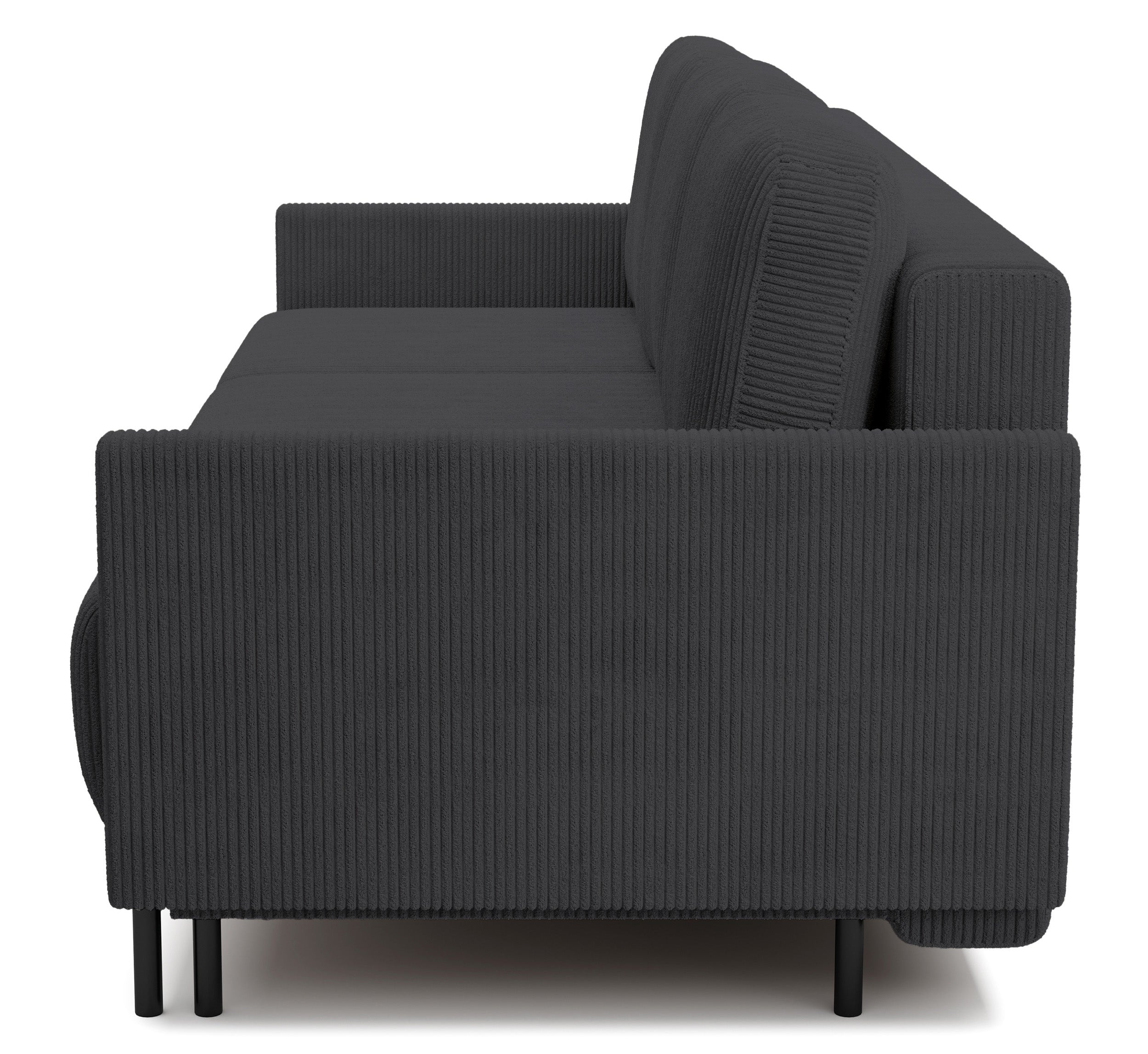 Dreisitziges ausklappbares Sofa Hamiel mit Stauraum, blau-grau Cordstoff