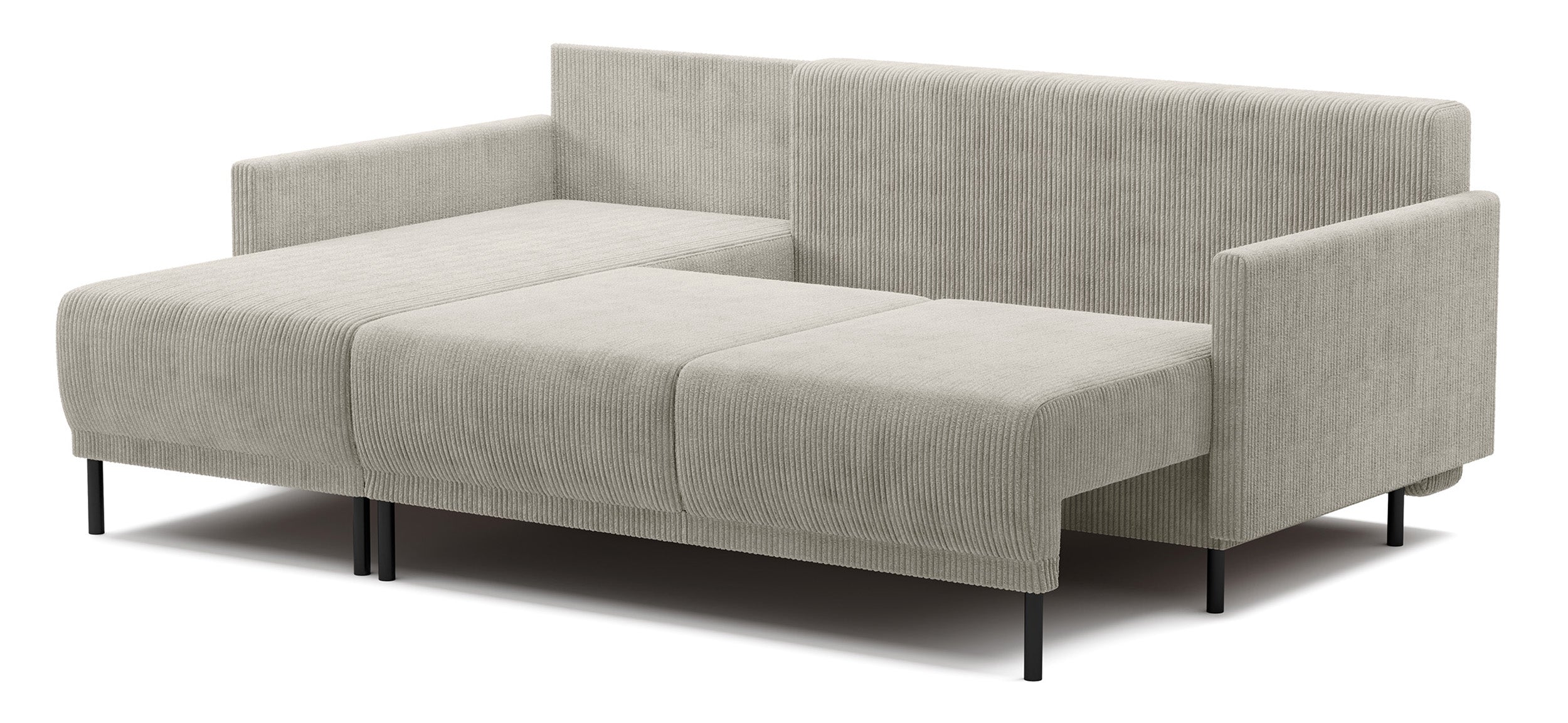 Ausziehbare Eckcouch Hamiel, L-förmig, mit Stauraum, universell, hellbeige Cordstoff