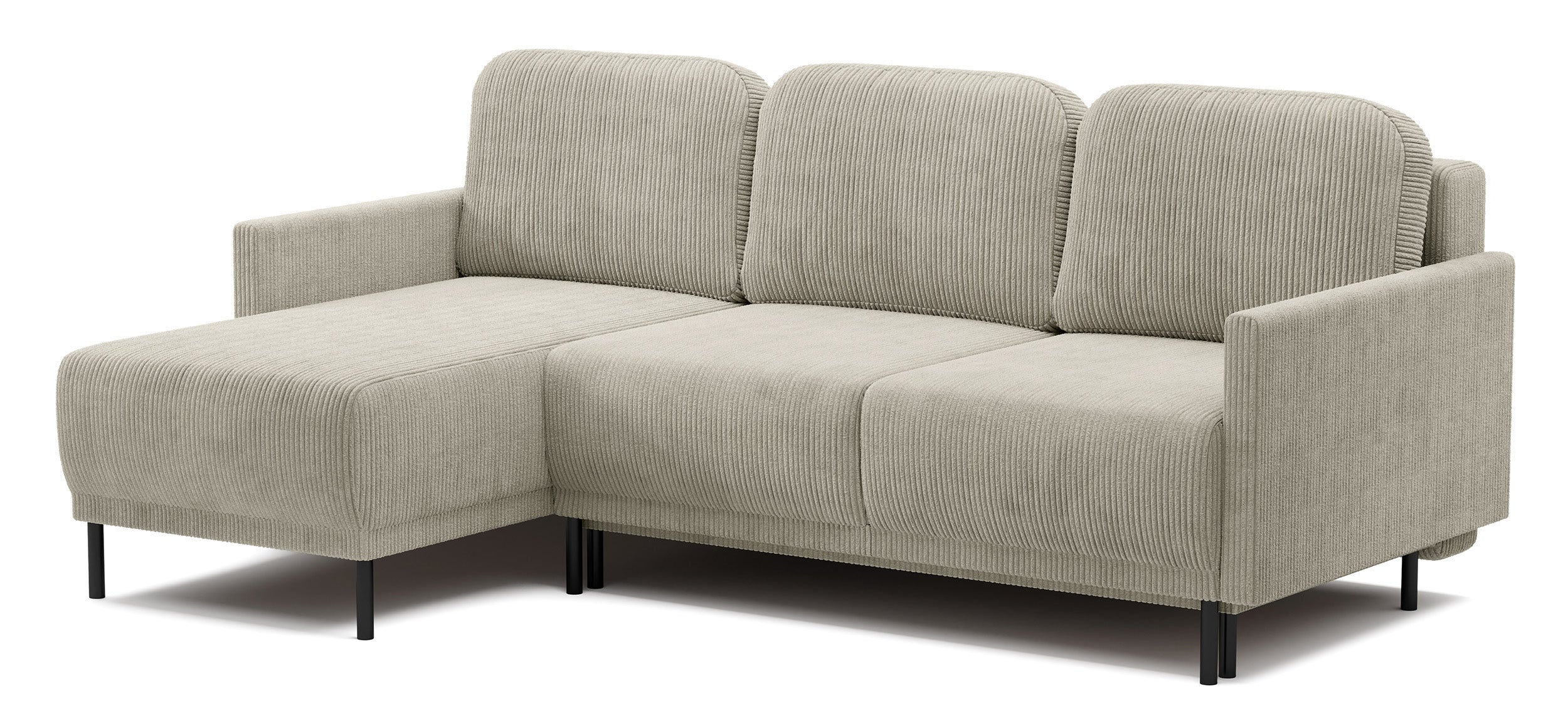Ausziehbare Eckcouch Hamiel, L-förmig, mit Stauraum, universell, hellbeige Cordstoff