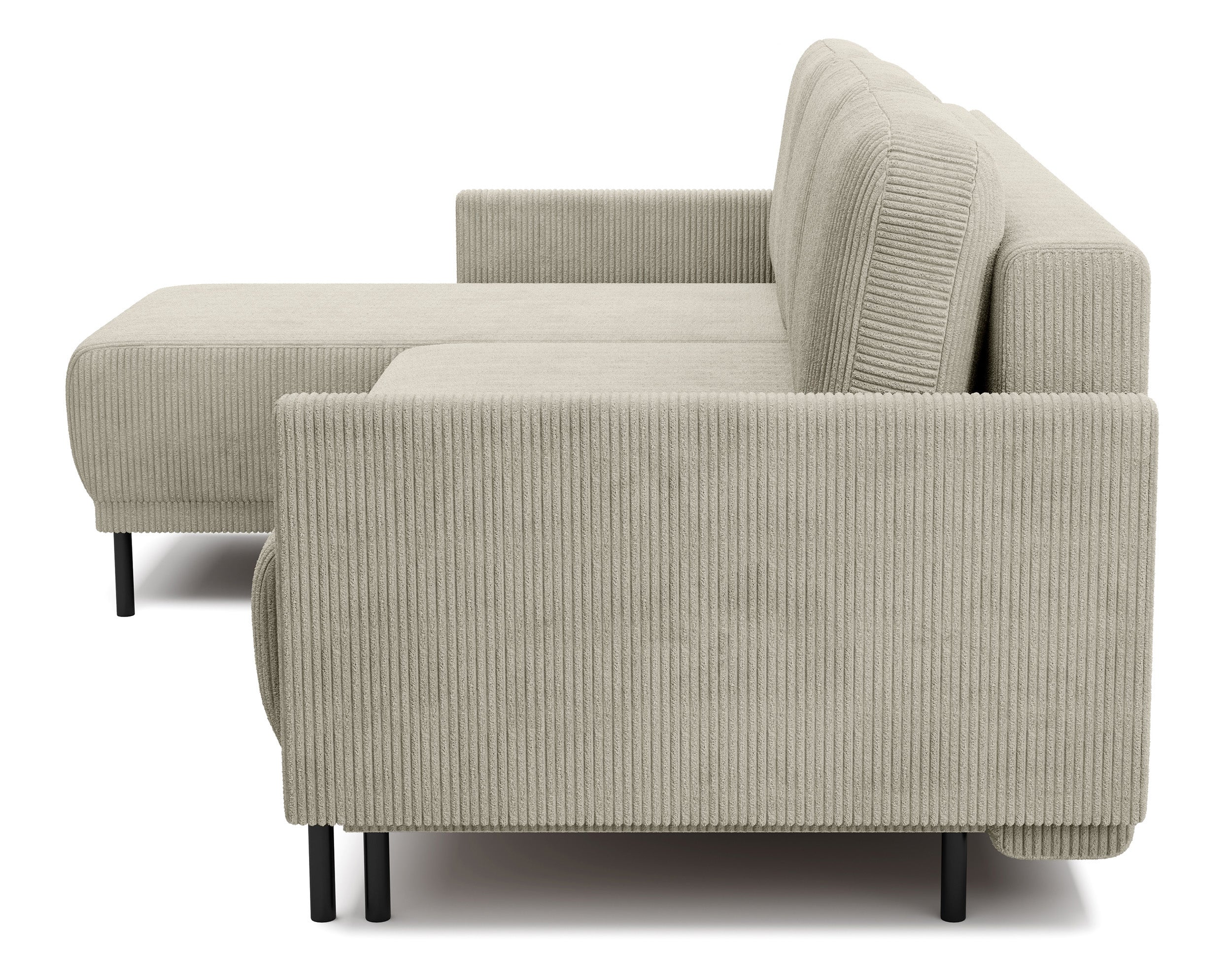 Ausziehbare Eckcouch Hamiel, L-förmig, mit Stauraum, universell, hellbeige Cordstoff
