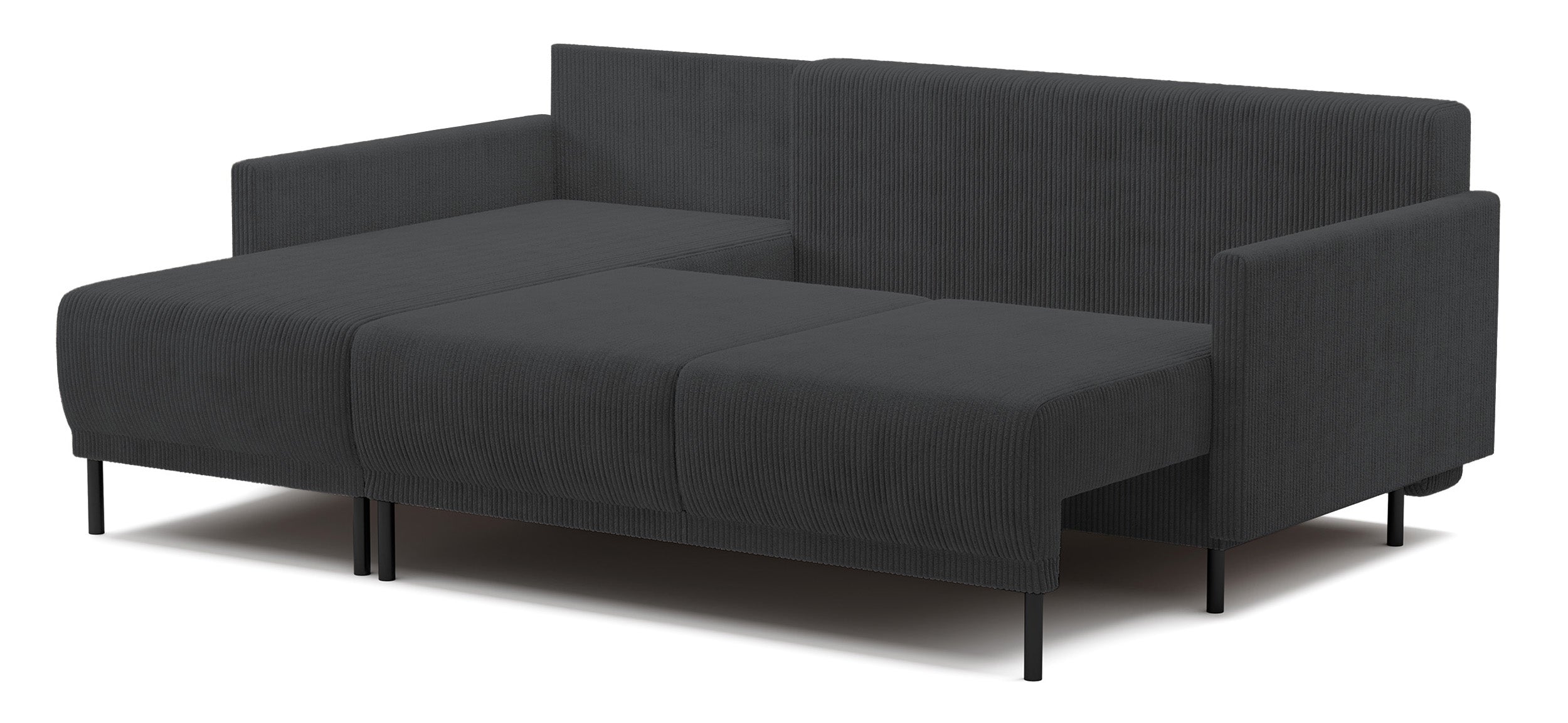 Ausziehbare Eckcouch Hamiel, L-förmig, mit Stauraum, universell, blau-grau, Cordstoff