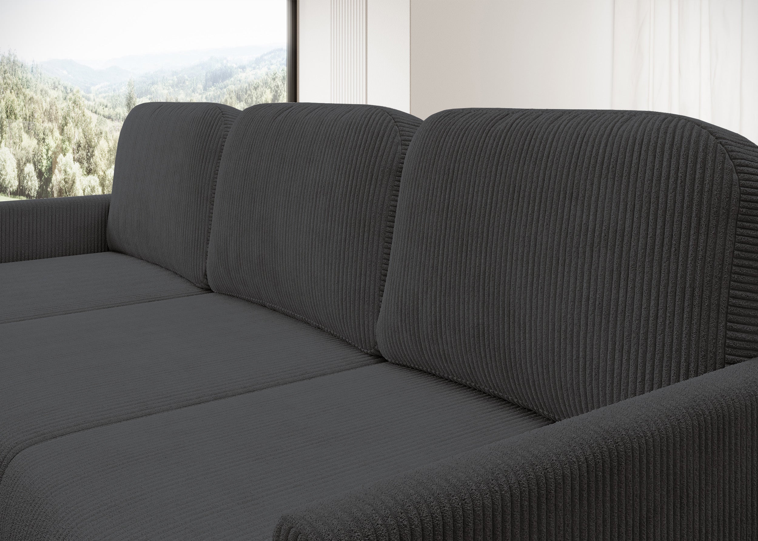 Ausziehbare Eckcouch Hamiel, L-förmig, mit Stauraum, universell, blau-grau, Cordstoff