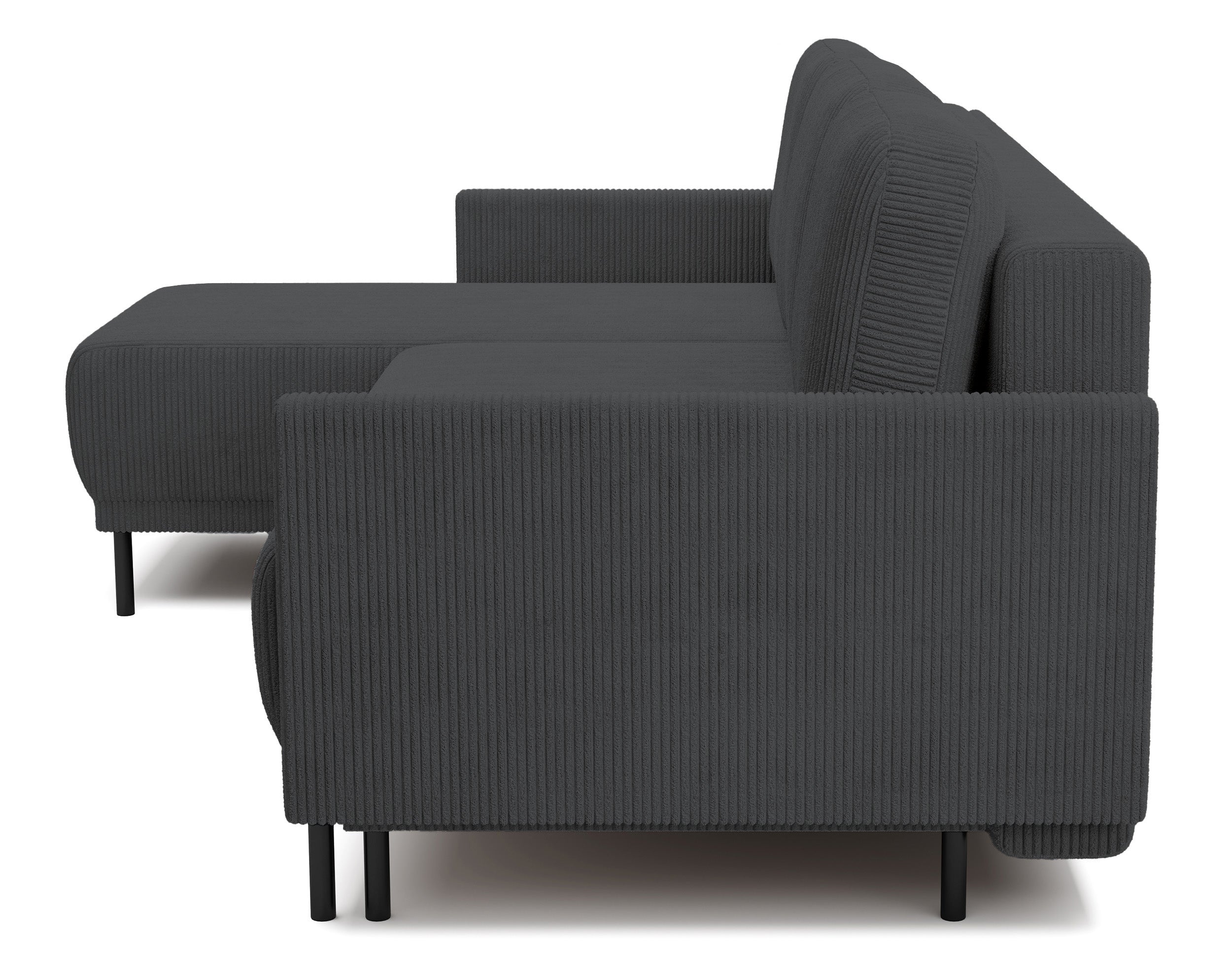 Ausziehbare Eckcouch Hamiel, L-förmig, mit Stauraum, universell, blau-grau, Cordstoff