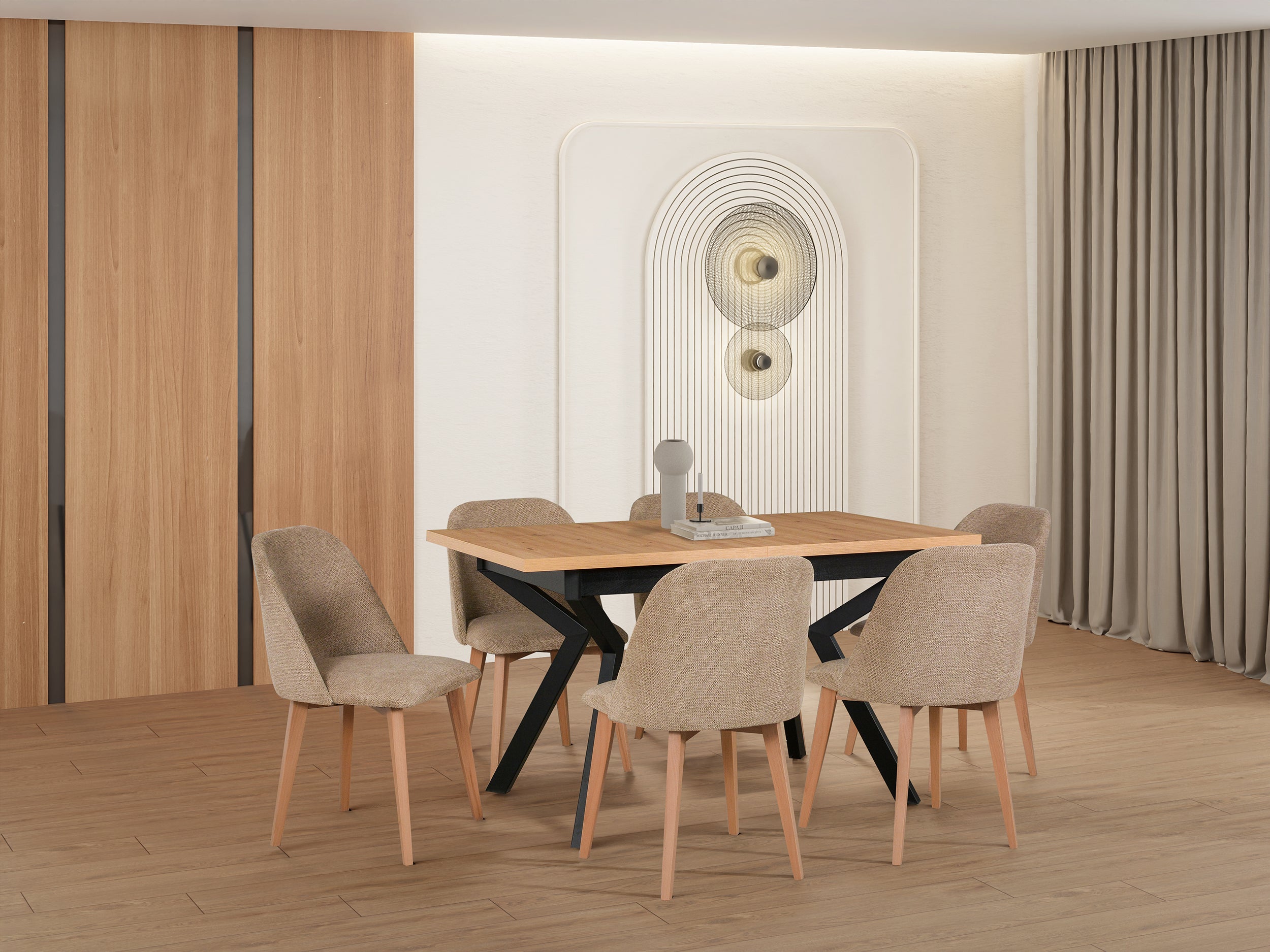 Ausziehbarer Esstisch Ennite 140-180x80 cm Schwarz/Eiche Artisan