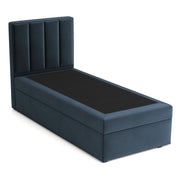 Kontinentalbett 90x200 cm Rinus mit Stauraum, marineblauer Velours, wasserabweisend, linksseitig