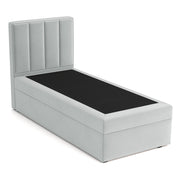 Kontinentalbett 90x200 cm Rinus mit Stauraum, hellgrauer Velours, wasserabweisend, linksseitig