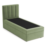Kontinentalbett 90x200 cm Rinus mit Stauraum, salbeigrüner Velours, wasserabweisend, rechtsseitig
