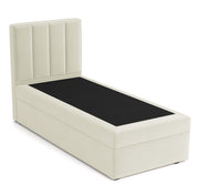 Kontinentales Bett 90x200 cm Rinus mit Stauraum, cremefarbener Velours, wasserabweisend, linksseitig
