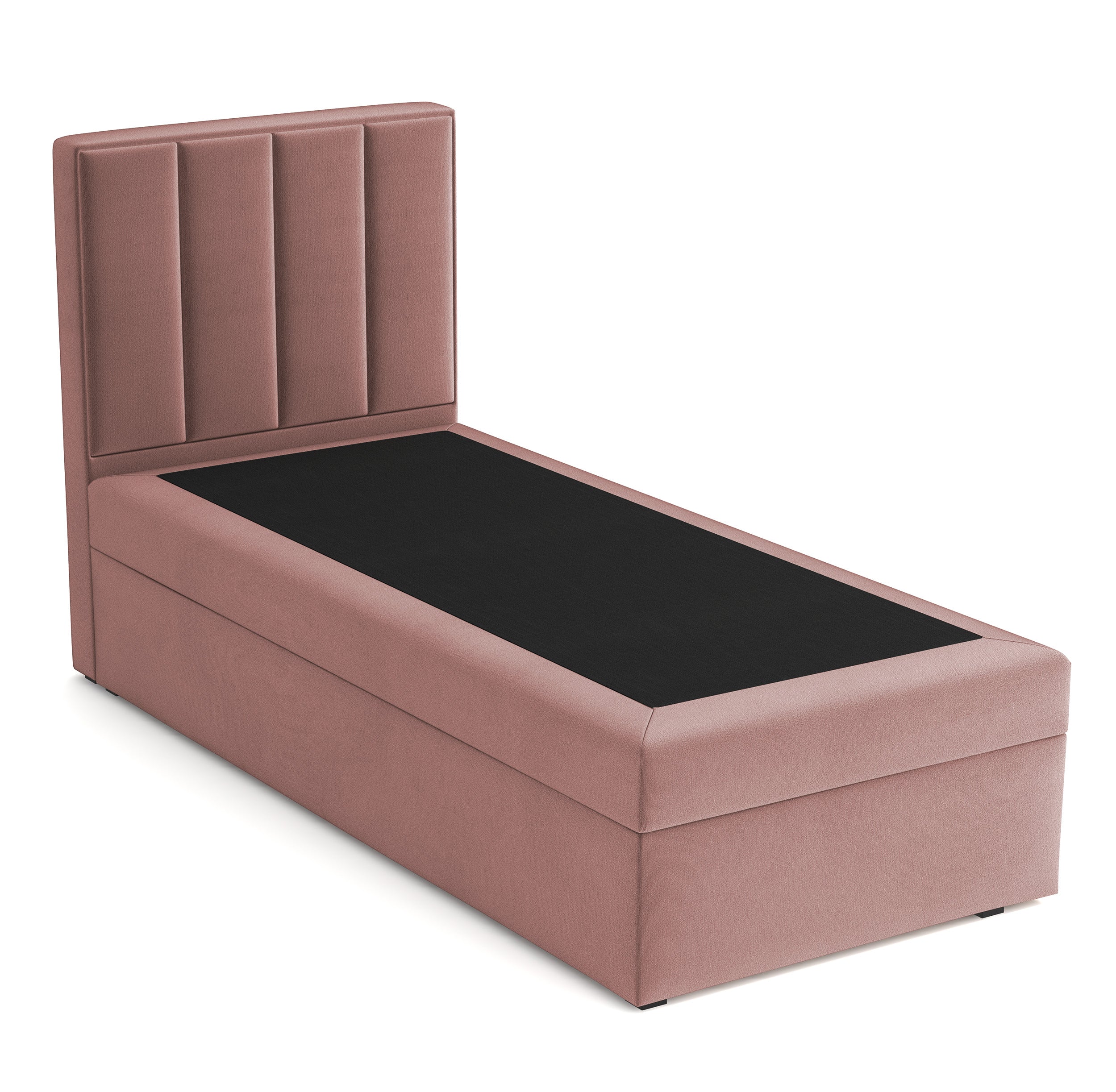 Kontinentalbett 90x200 cm Rinus mit Stauraum, rosa Velours, wasserabweisend, rechtsseitig