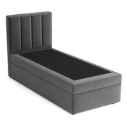 Kontinentales Bett 90x200 cm Rinus mit Stauraum, dunkelgrauer Velours, wasserabweisend, rechtsseitig