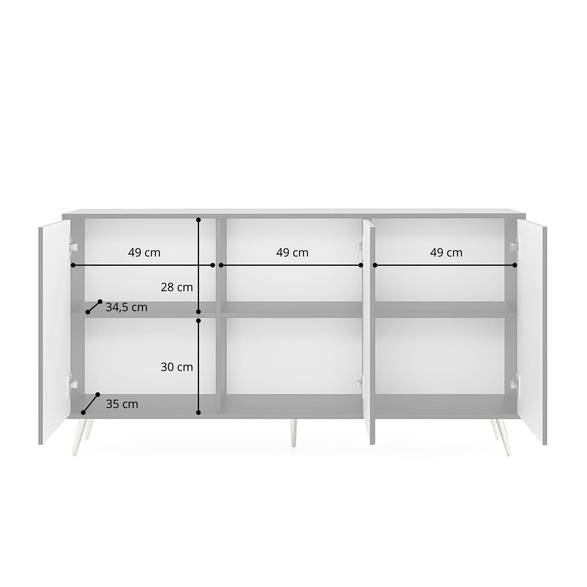 Kommode Bello mit Lamellenfronten, 154 cm, schwarz/Wotan-Eiche