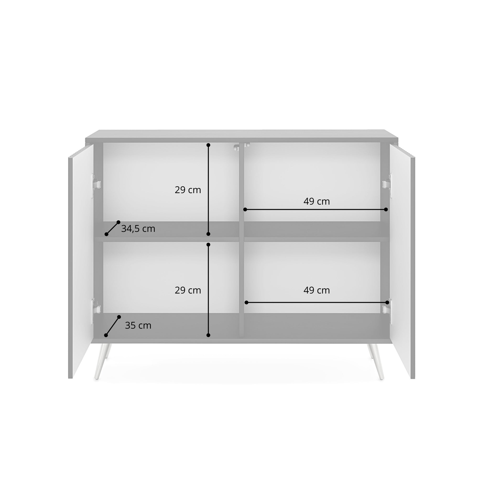 Kommode Bello mit Lamellenfronten 104 cm schwarz mit goldenen Beinen