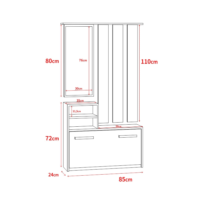 Yesfir Flur-Set mit Spiegel, Haken, Regalen und Schuhschrank Schwarz