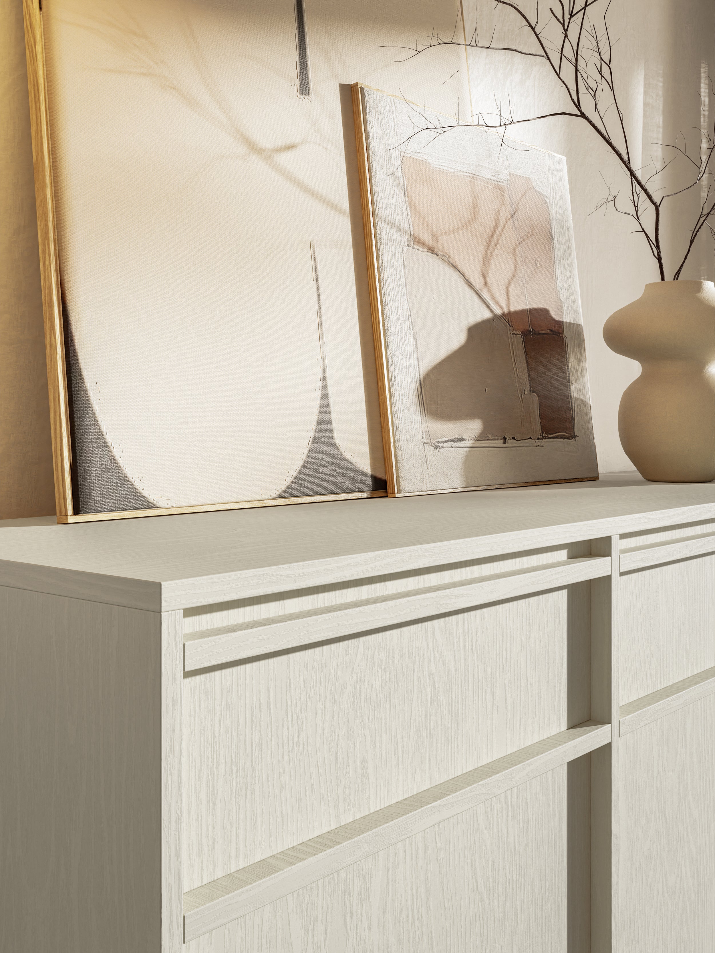 Hängende dreitürige Kommode Evo mit Schubladen, 154 cm, Sandbeige