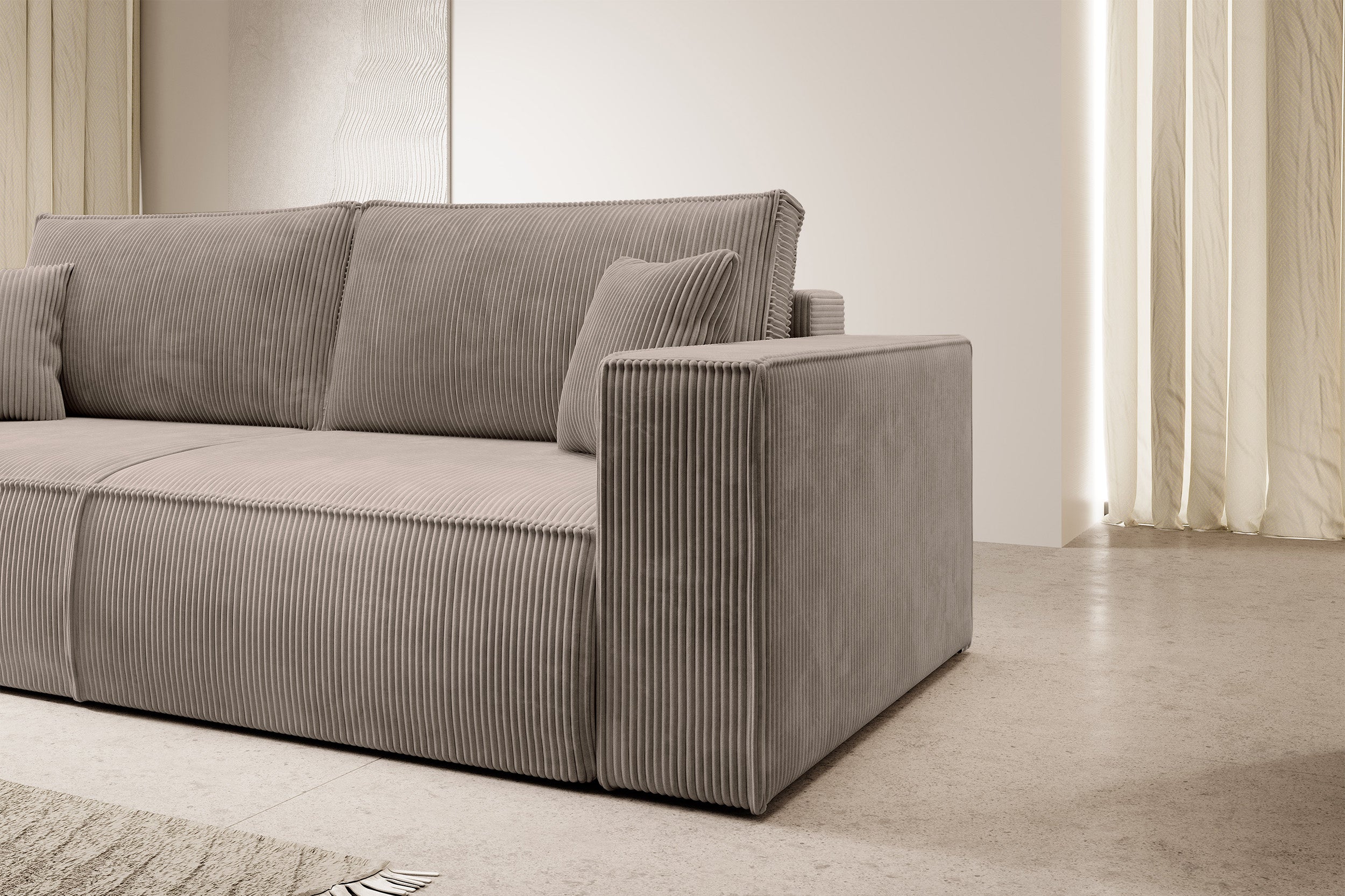 Dreisitziges ausklappbares Sofa Farese mit Stauraum, beige Cord