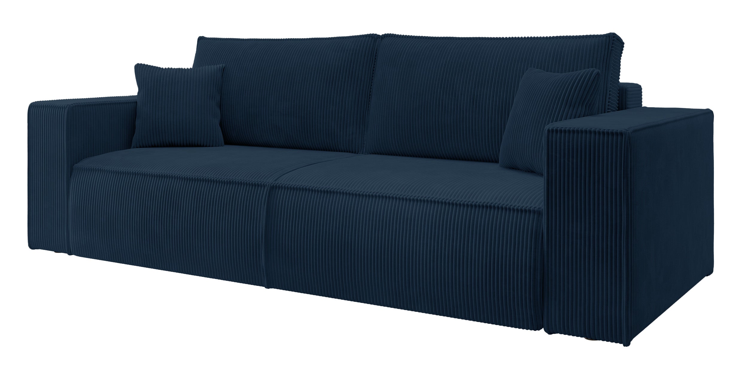 Dreisitziges ausklappbares Sofa Farese mit Stauraum, dunkelblauer Cord