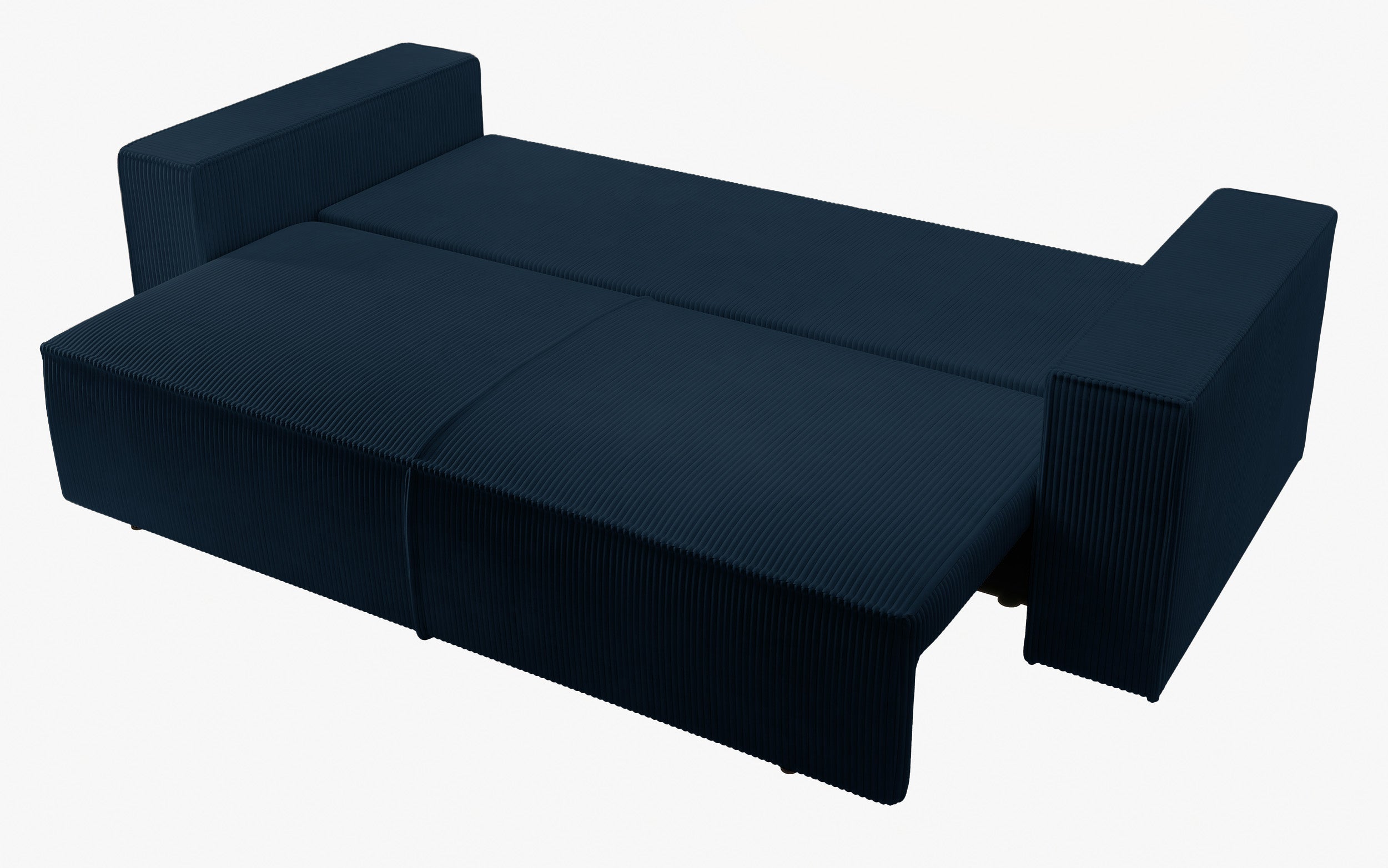 Dreisitziges ausklappbares Sofa Farese mit Stauraum, dunkelblauer Cord