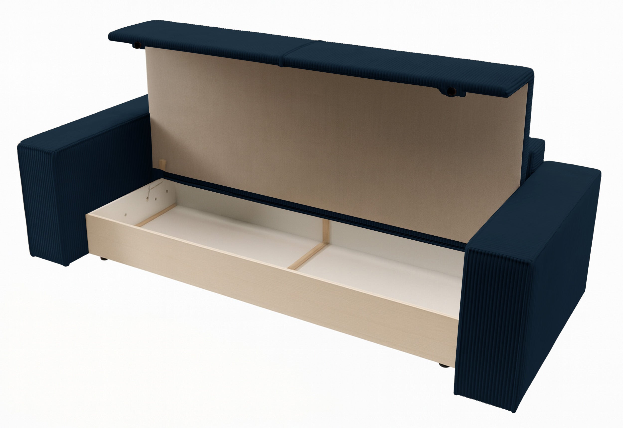 Dreisitziges ausklappbares Sofa Farese mit Stauraum, dunkelblauer Cord