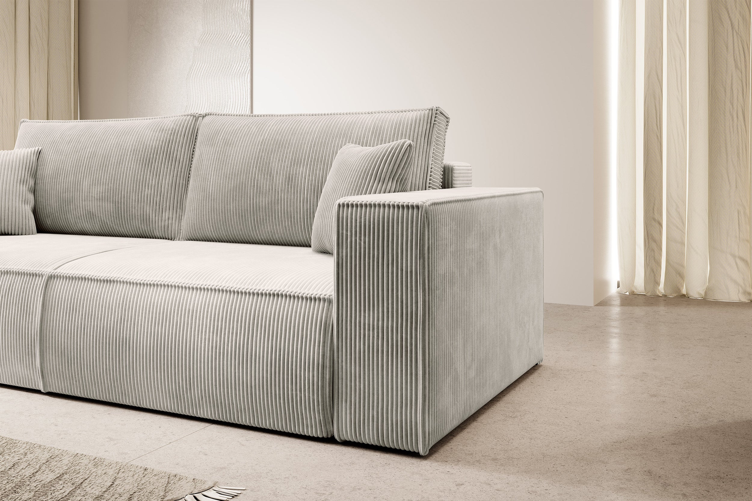 Drei-Sitzer-Schlafsofa Farese mit Stauraum, cremefarbener Cord