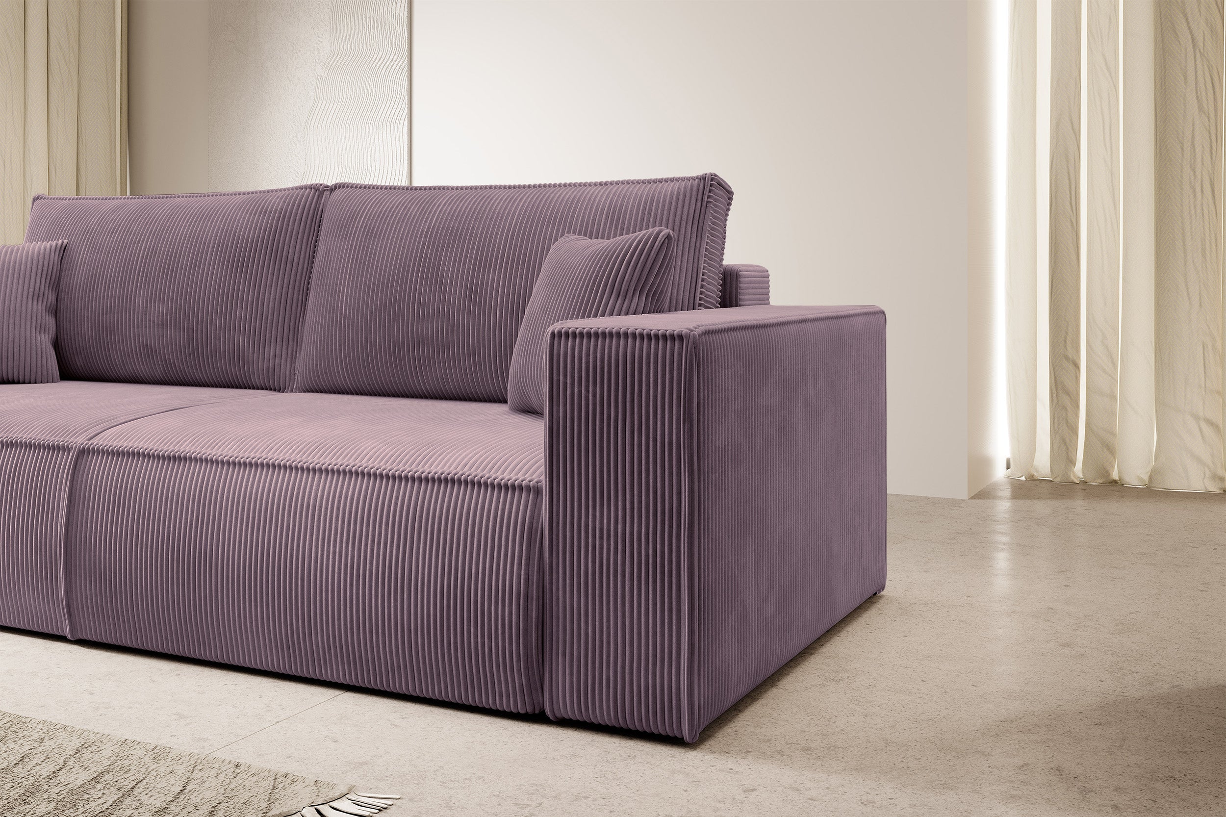 Dreisitziges ausklappbares Sofa Farese mit Stauraum, rosa Cord