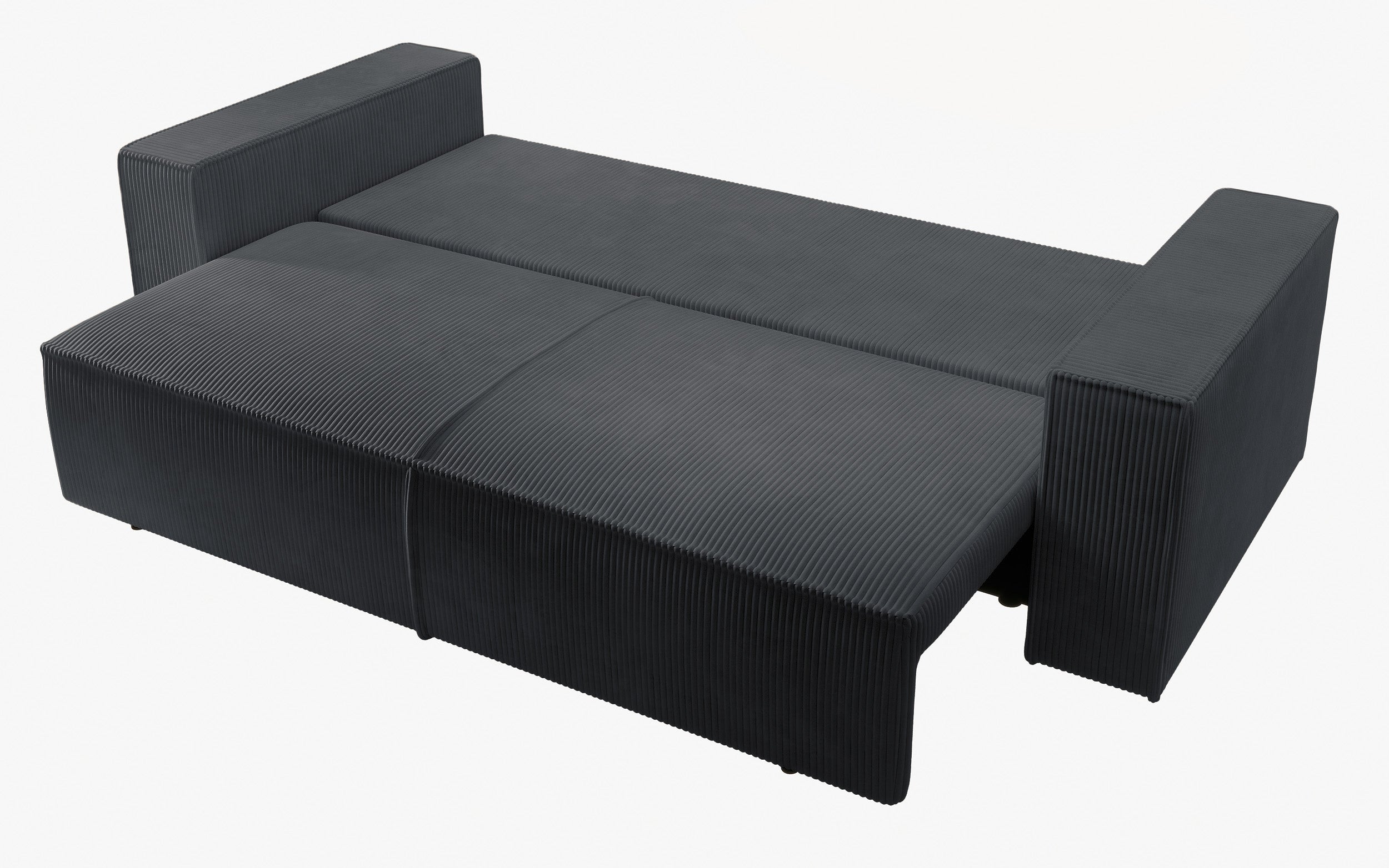 Dreisitziges ausklappbares Sofa Farese mit Stauraum, grauer Cordstoff