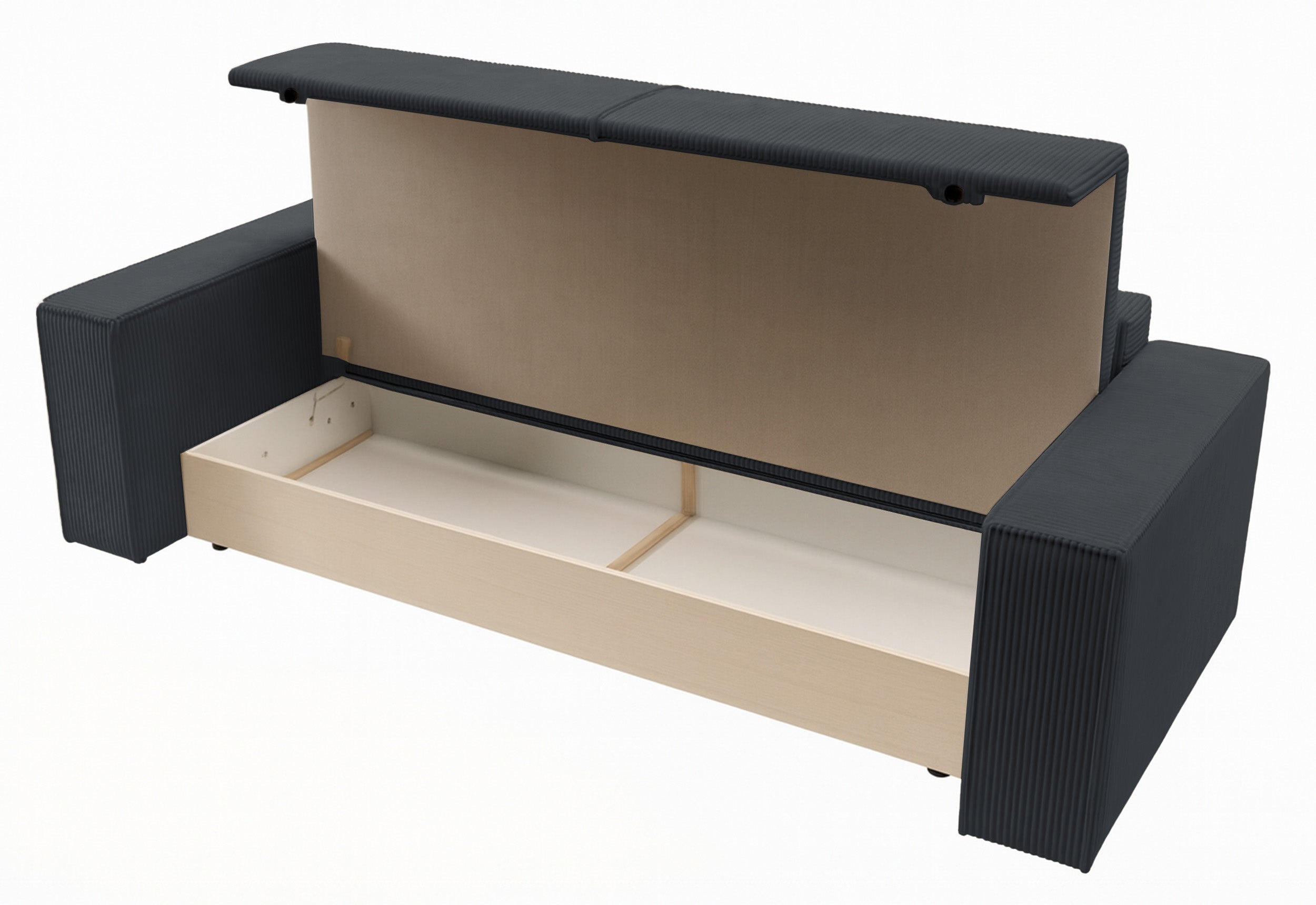Dreisitziges ausklappbares Sofa Farese mit Stauraum, grauer Cordstoff