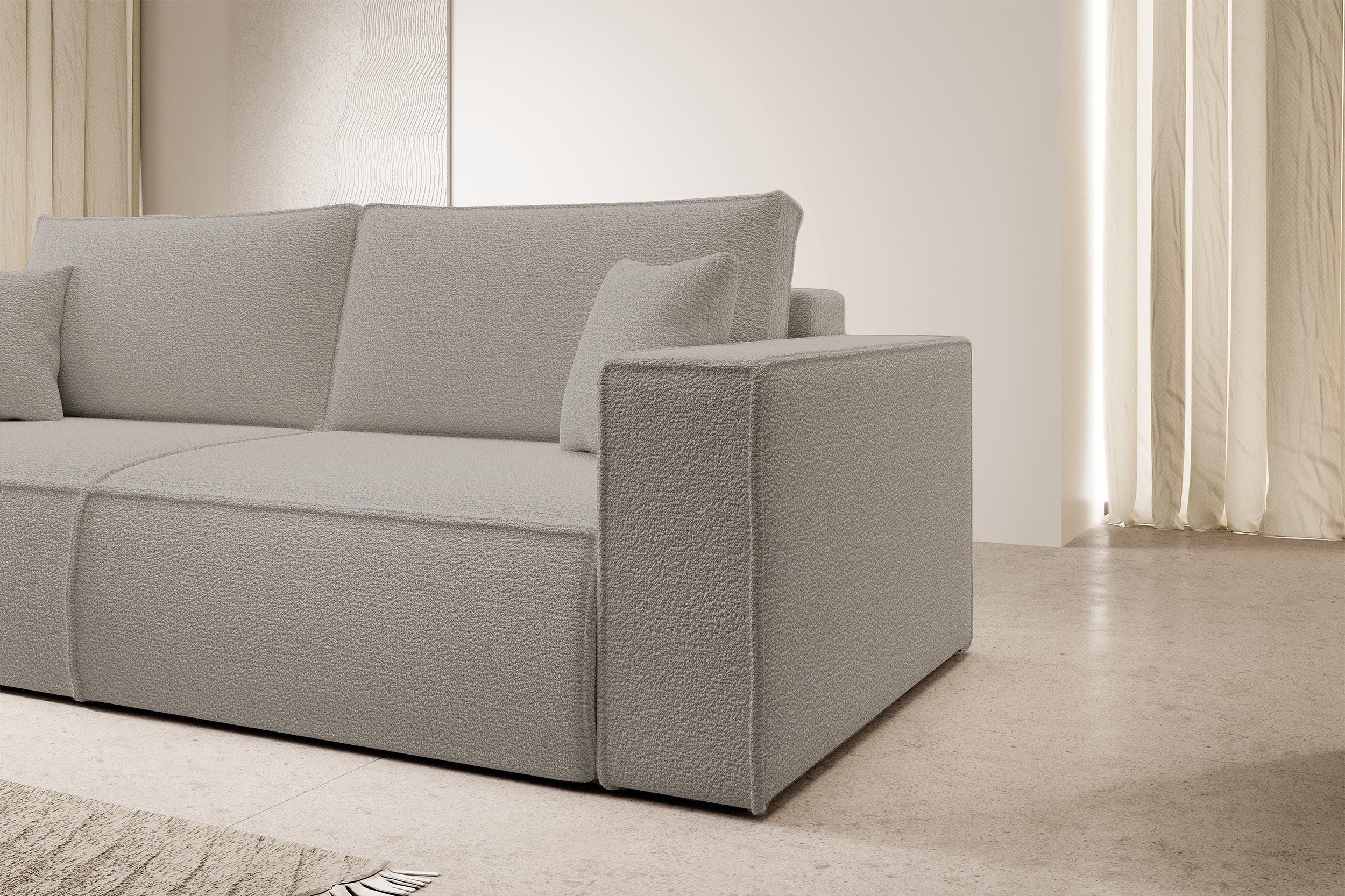 Dreisitziges ausklappbares Sofa Farese mit Stauraum, braunes Bouclé