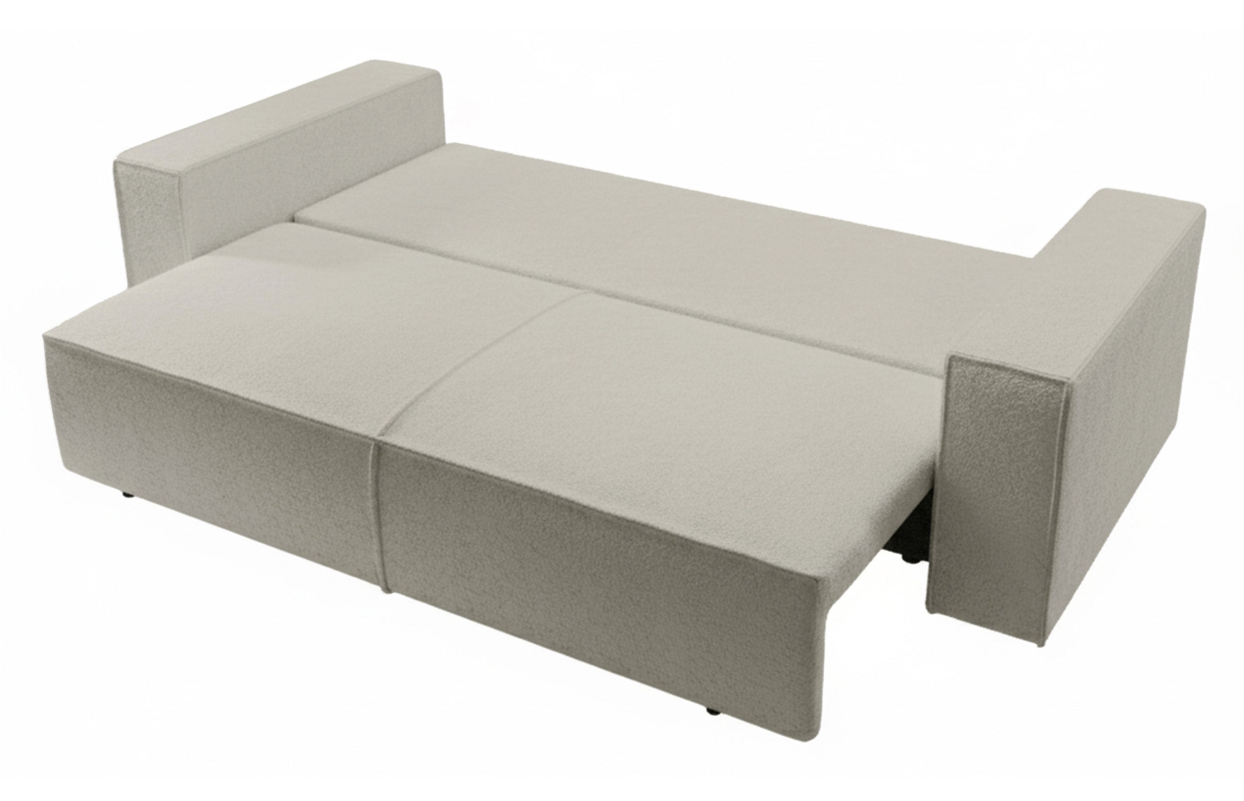 Dreisitziges ausklappbares Sofa Farese mit Stauraum, beige Bouclé