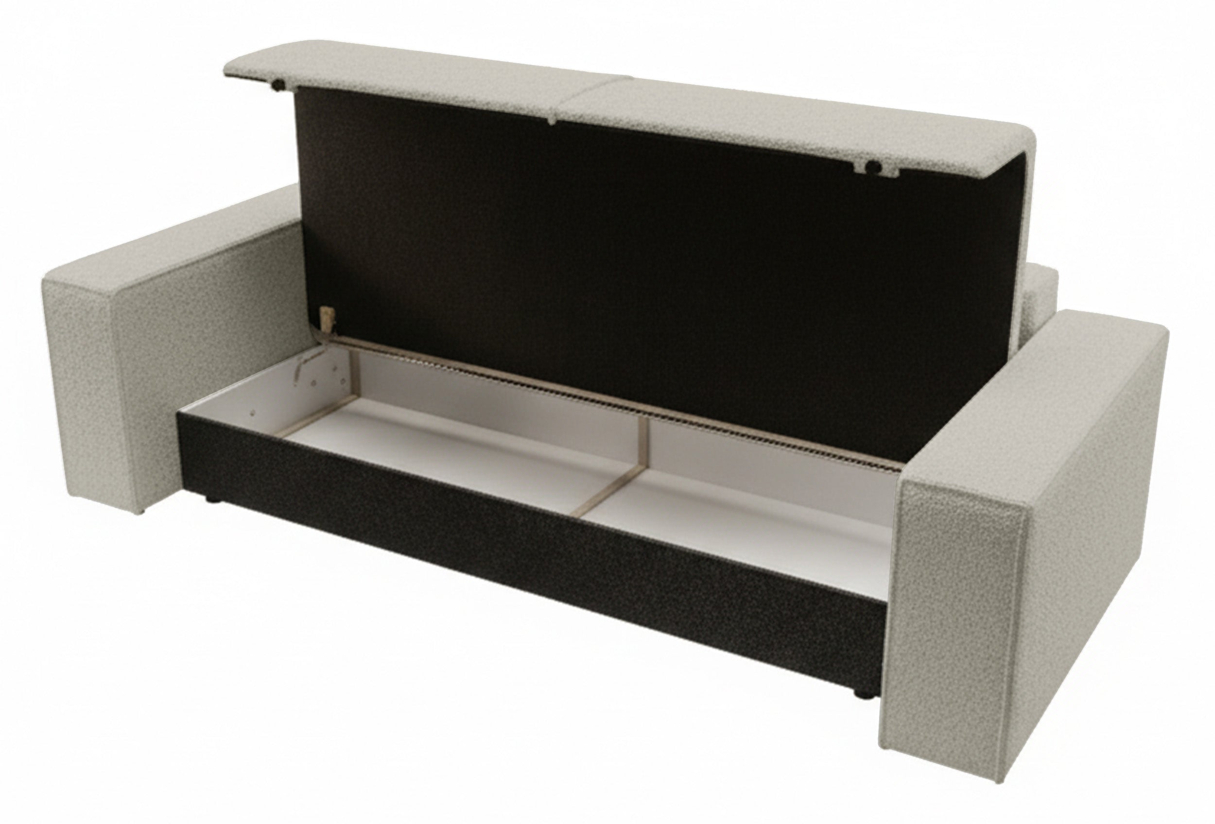 Dreisitziges ausklappbares Sofa Farese mit Stauraum, beige Bouclé