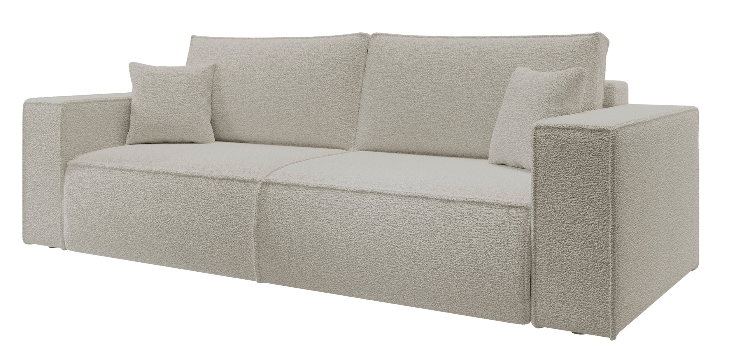 Dreisitziges ausklappbares Sofa Farese mit Stauraum, beige Bouclé