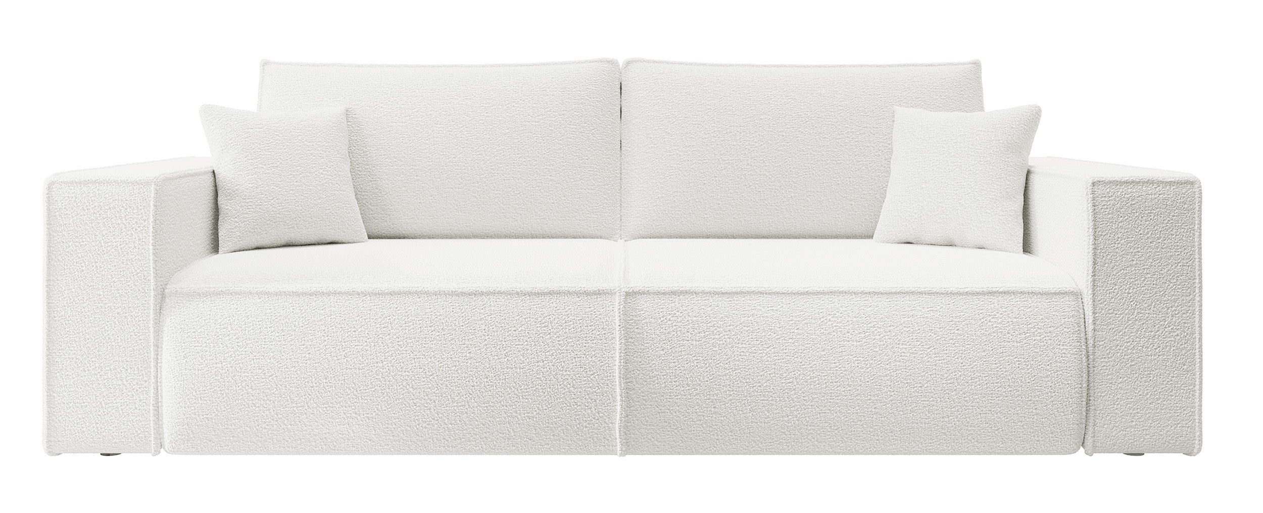 Dreisitziges Schlafsofa Farese mit Stauraum, cremefarbenes Bouclé