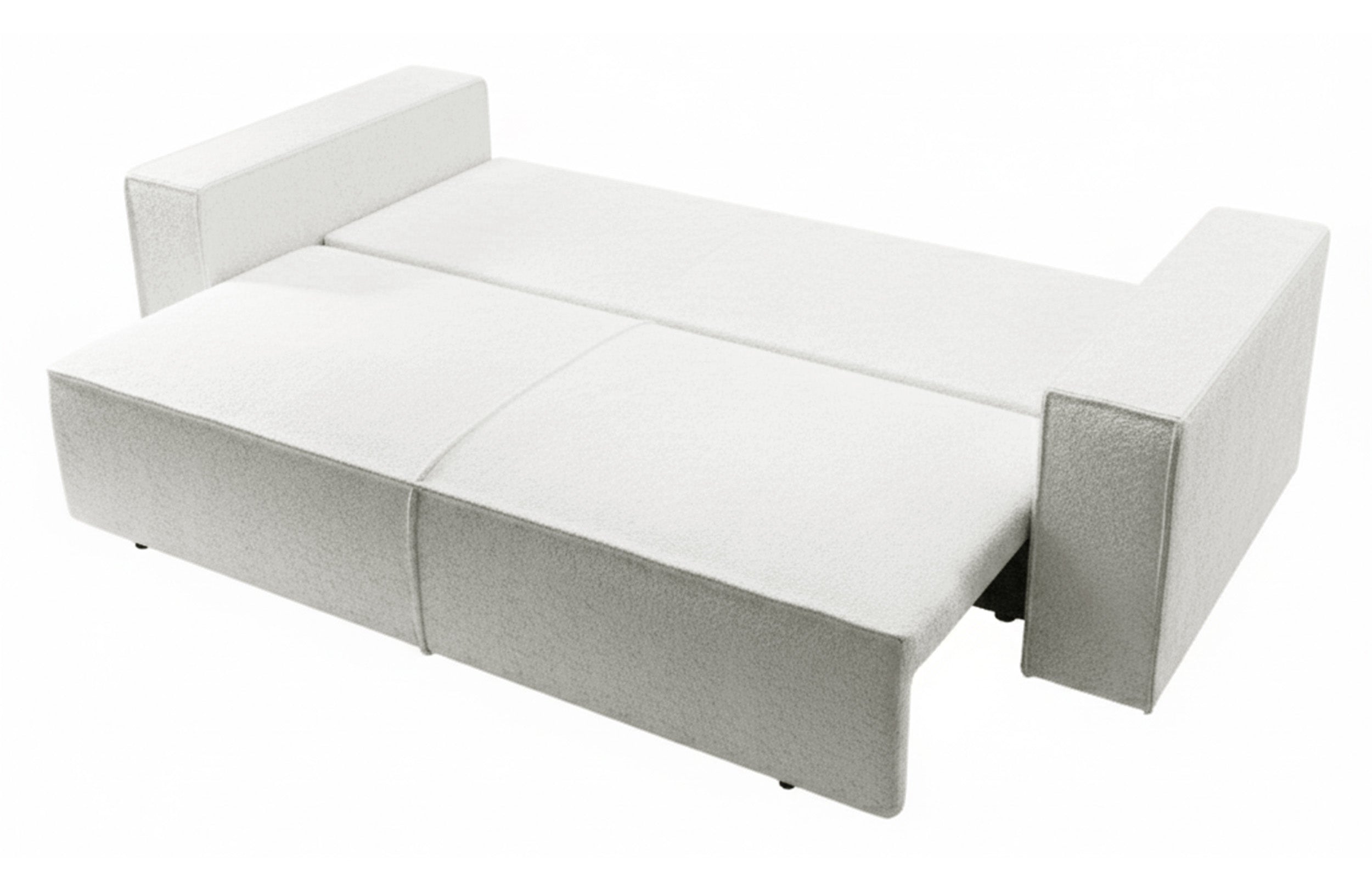 Dreisitziges Schlafsofa Farese mit Stauraum, cremefarbenes Bouclé