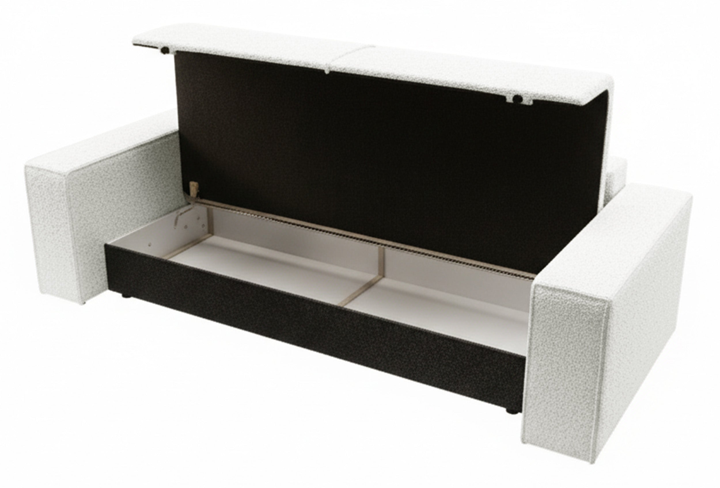 Dreisitziges Schlafsofa Farese mit Stauraum, cremefarbenes Bouclé