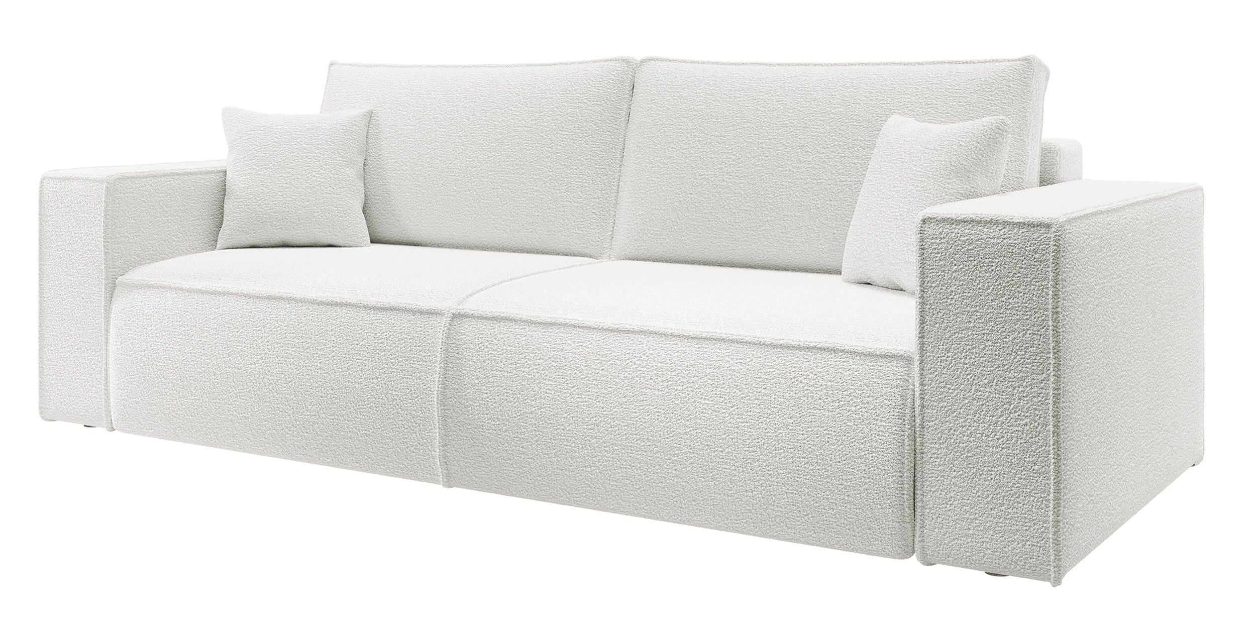 Dreisitziges Schlafsofa Farese mit Stauraum, cremefarbenes Bouclé