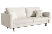 Dreisitziges ausklappbares Sofa Valico, cremefarbenes Bouclé, schwarze Beine