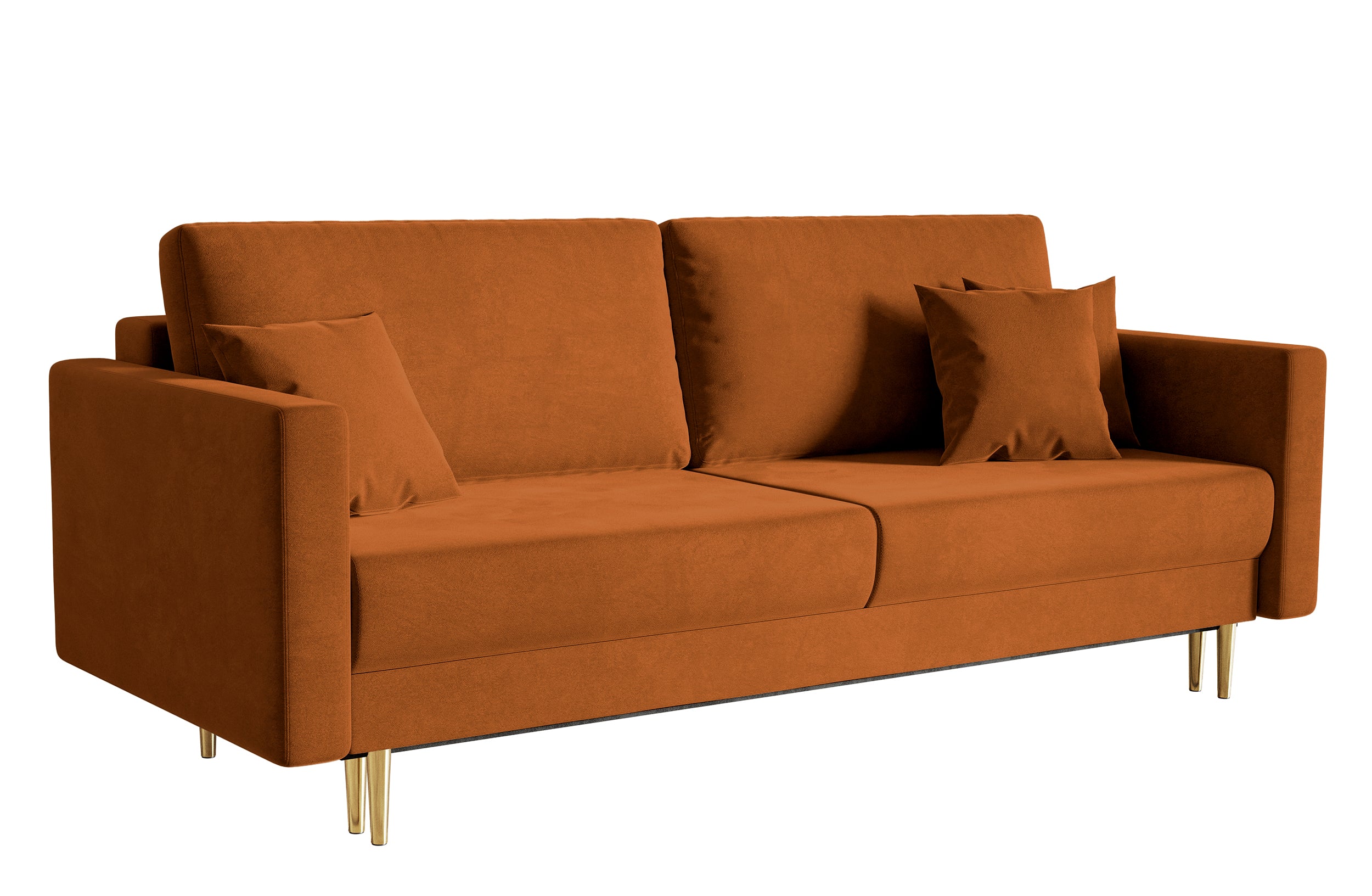 Dreisitziges ausklappbares Sofa Valico in kupferfarbenem Samt, wasserabweisend