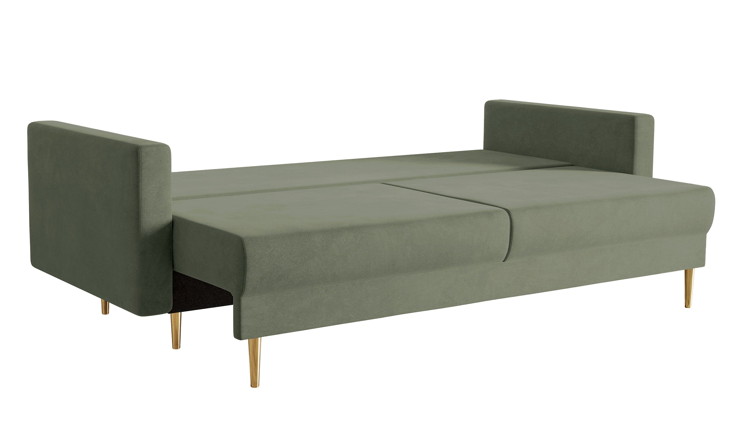 Dreisitziges ausklappbares Sofa Valico in Salbeigrün, samtig, wasserabweisend